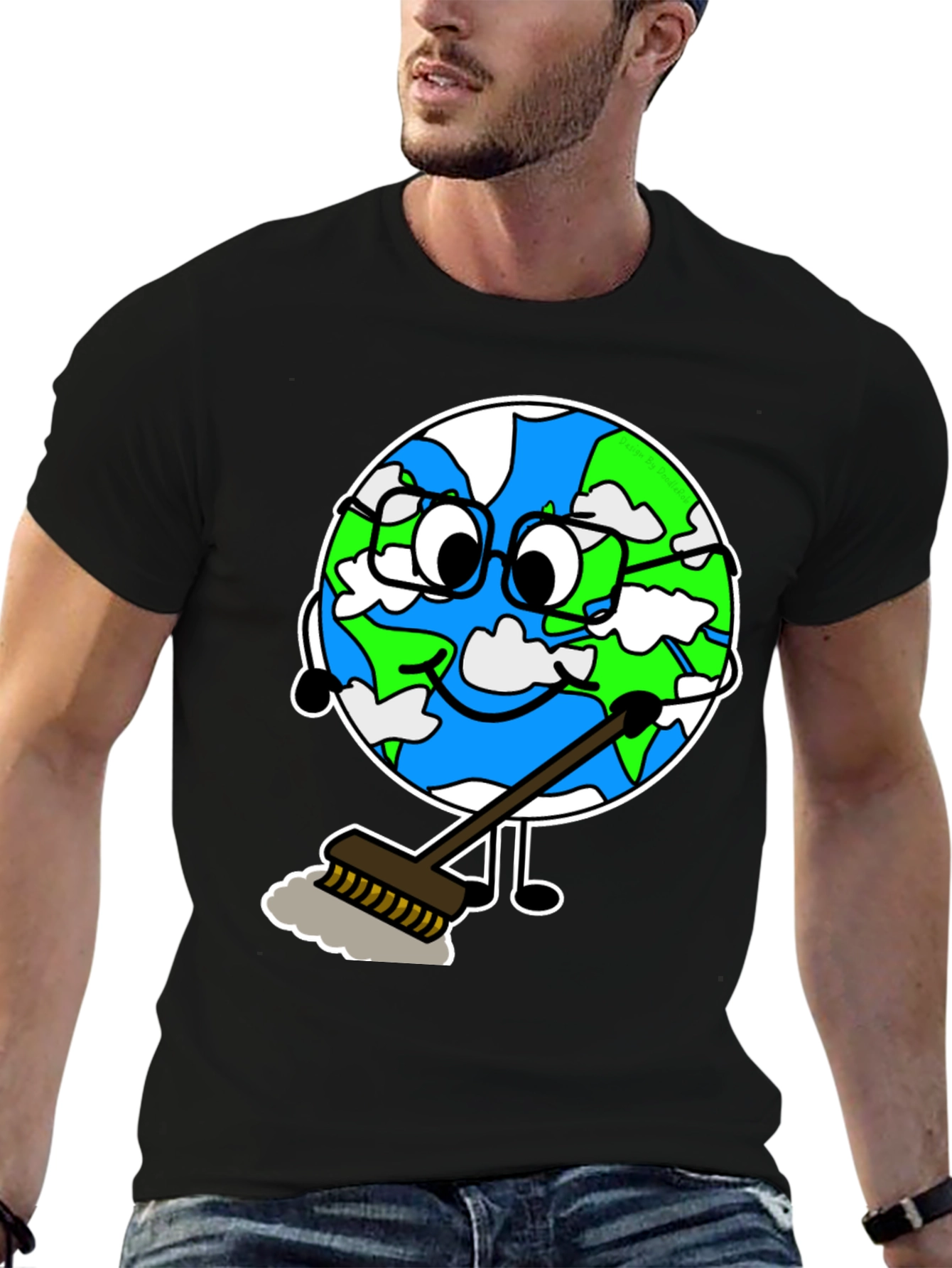 Earth Day T-Shirt: Cartoon Earth Sweeping