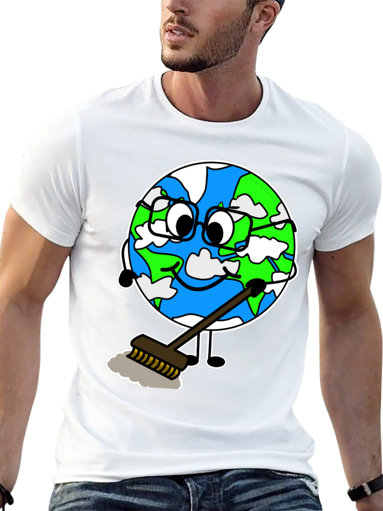 Earth Day T-Shirt: Cartoon Earth Sweeping