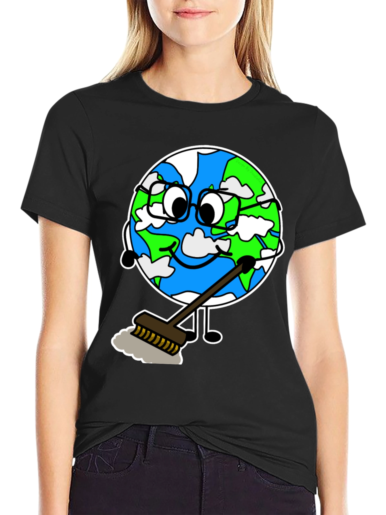 Earth Day T-Shirt: Cartoon Earth Sweeping