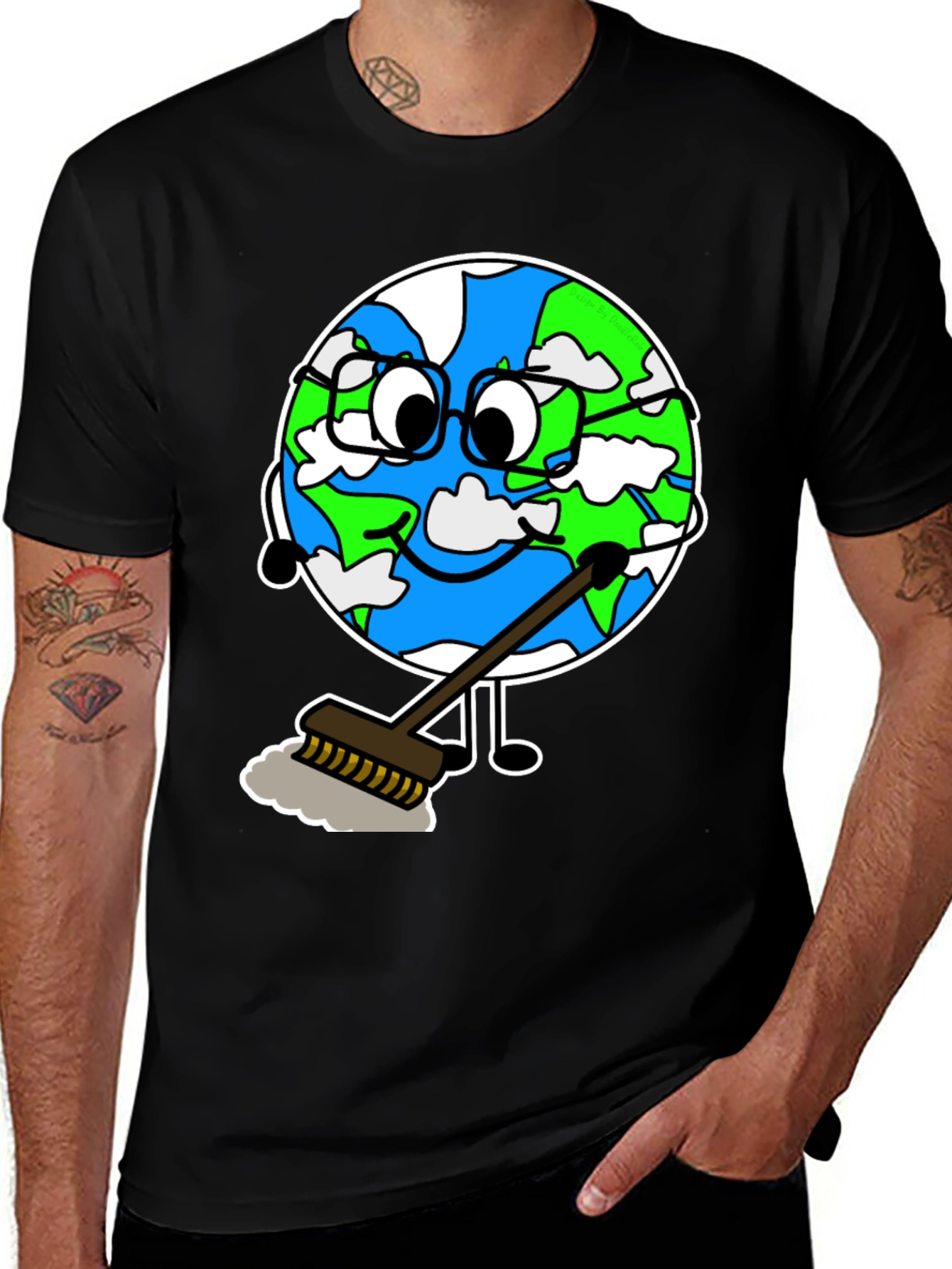 Earth Day T-Shirt: Cartoon Earth Sweeping