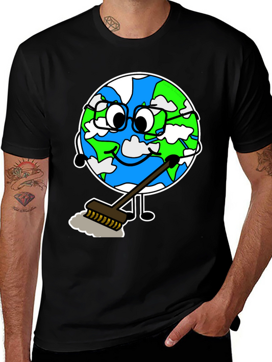 Earth Day T-Shirt: Cartoon Earth Sweeping