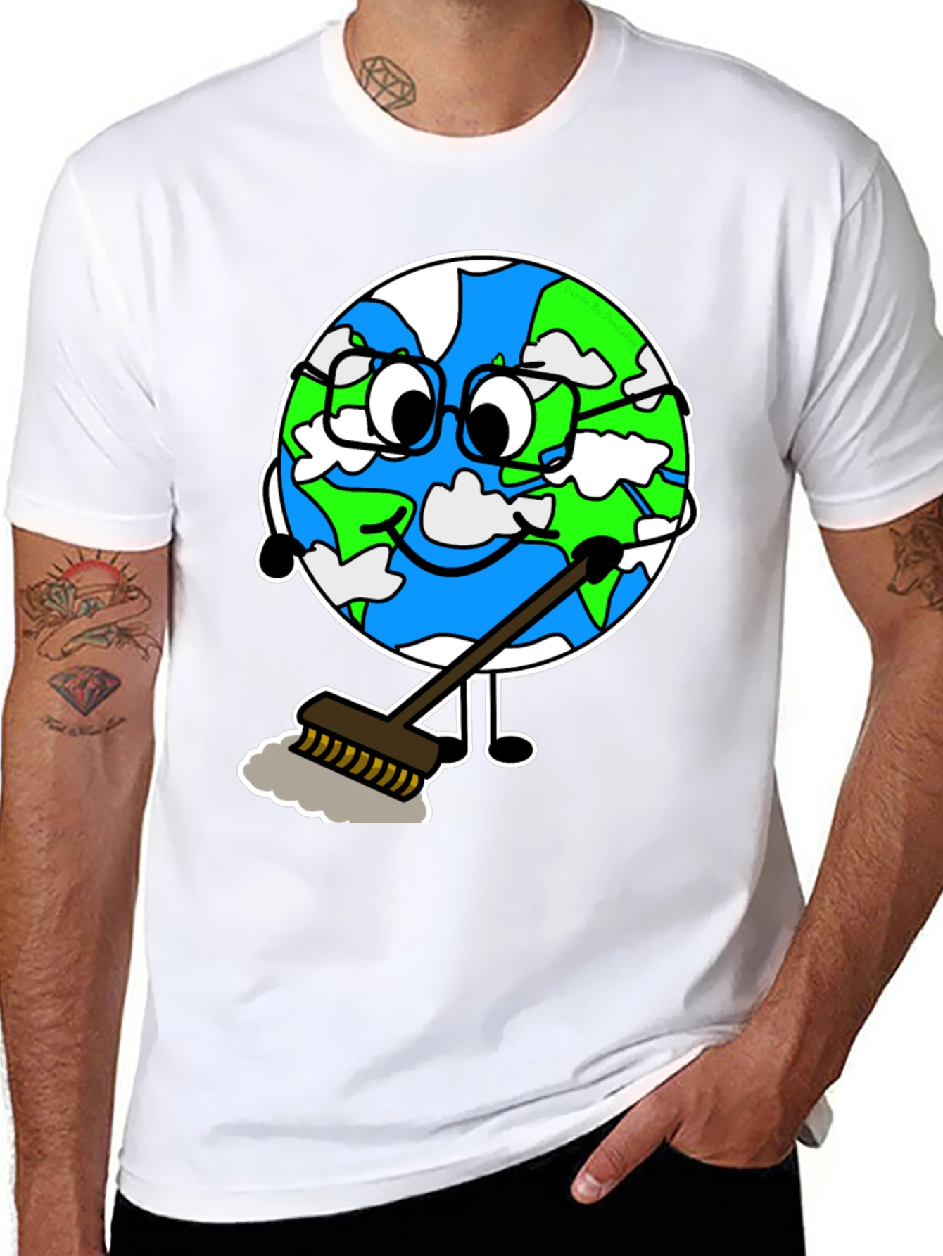 Earth Day T-Shirt: Cartoon Earth Sweeping