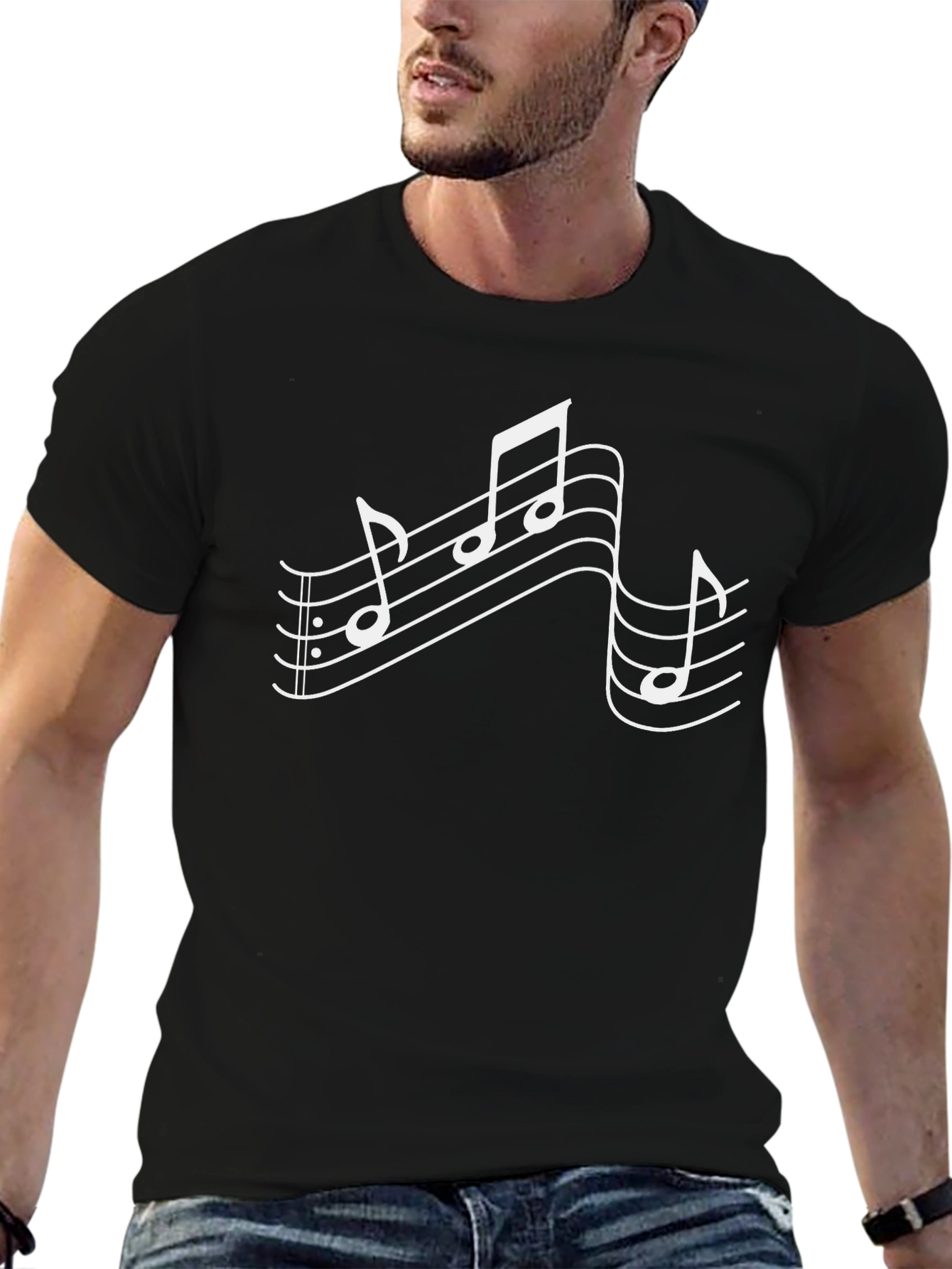 Musical Notes Graphic T-Shirt - Black Cotton Tee