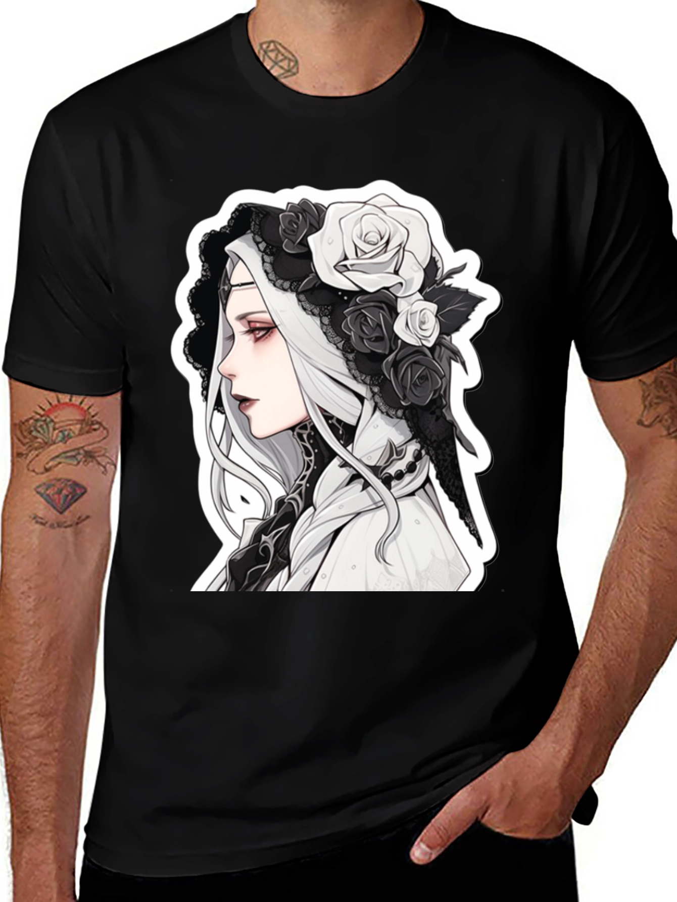 Gothic Floral T-Shirt - Anime Style
