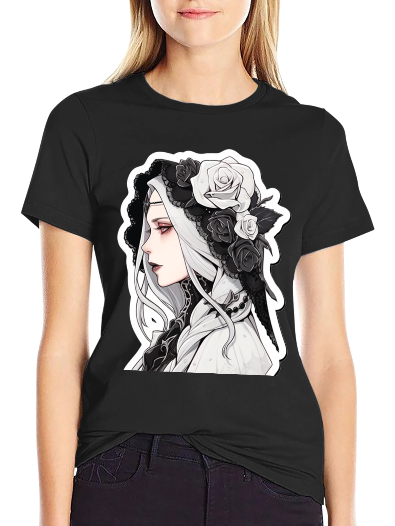 Gothic Floral T-Shirt - Anime Style