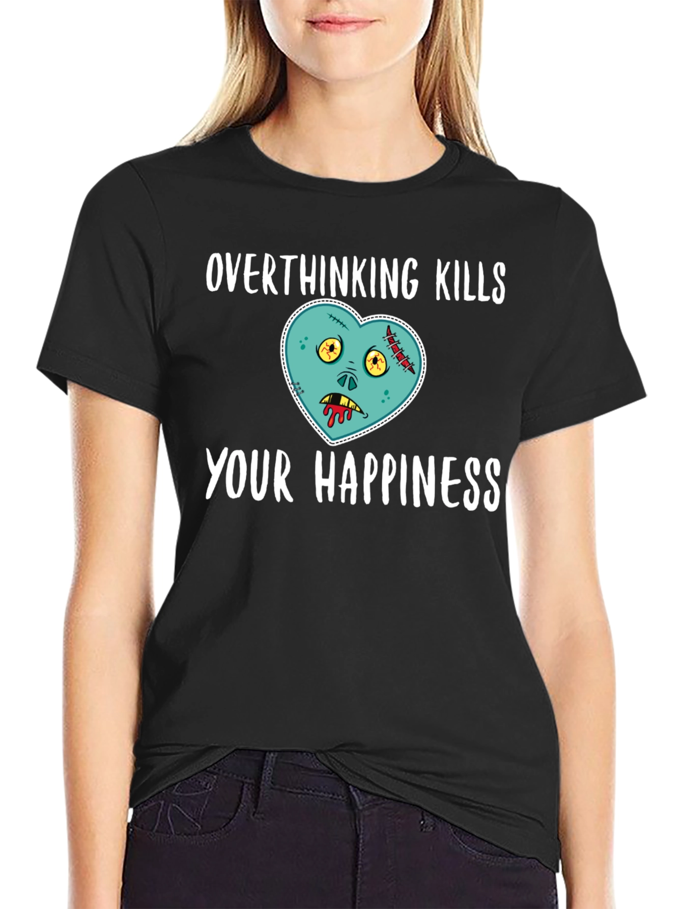 Overthinking Kills Happiness Black T-Shirt