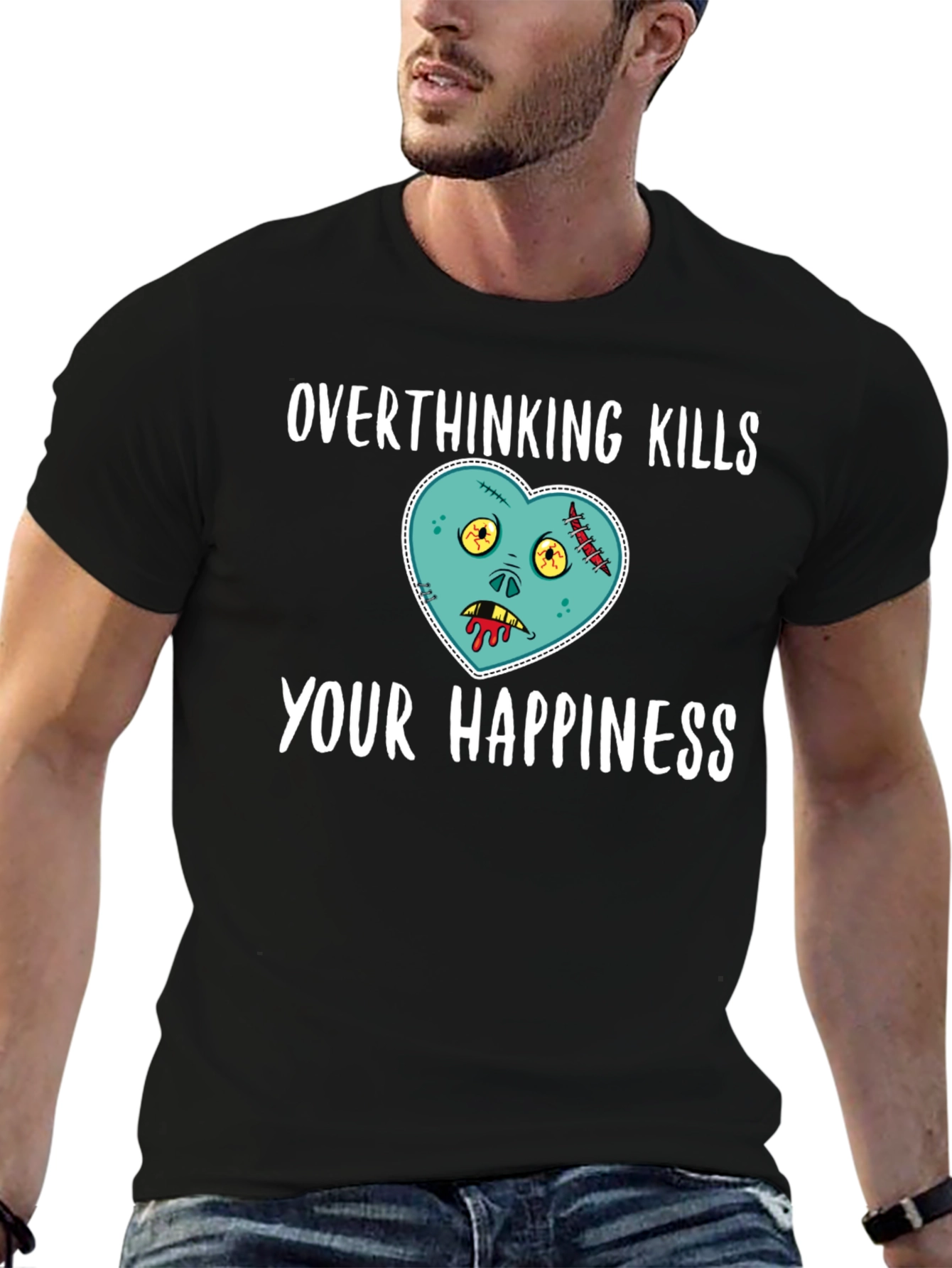 Overthinking Kills Happiness Black T-Shirt
