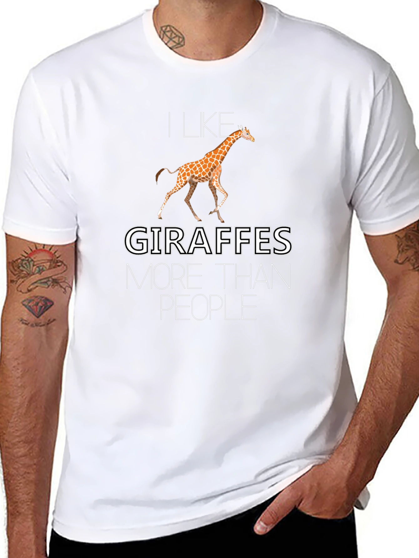 I Like Giraffes More Than People Black T-Shirt