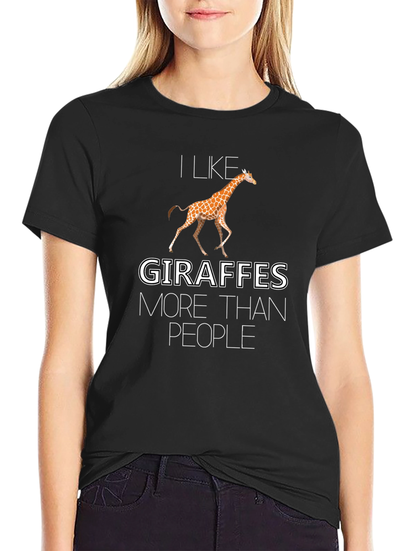 I Like Giraffes More Than People Black T-Shirt