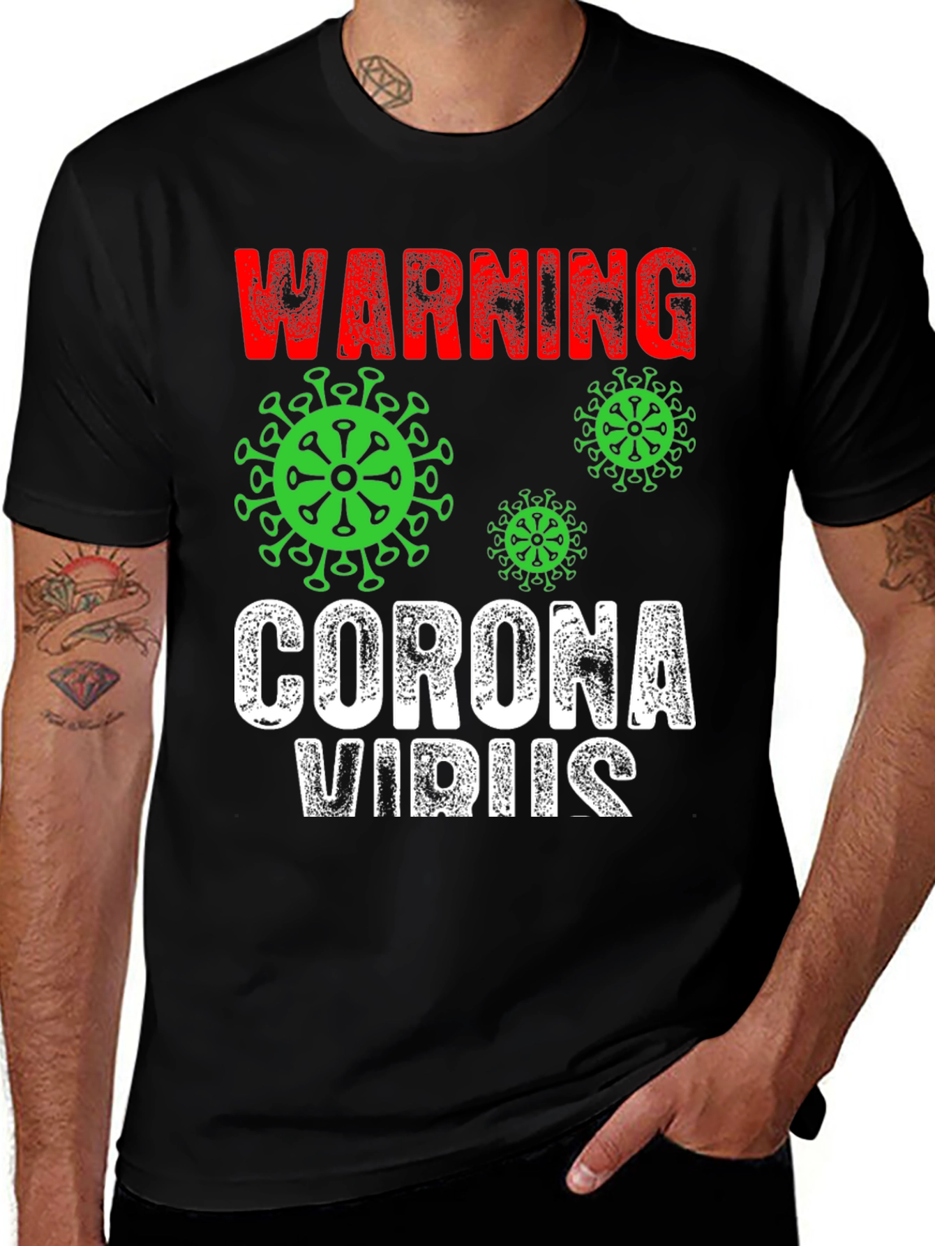 Warning Coronavirus T-Shirt Black Novelty Tee