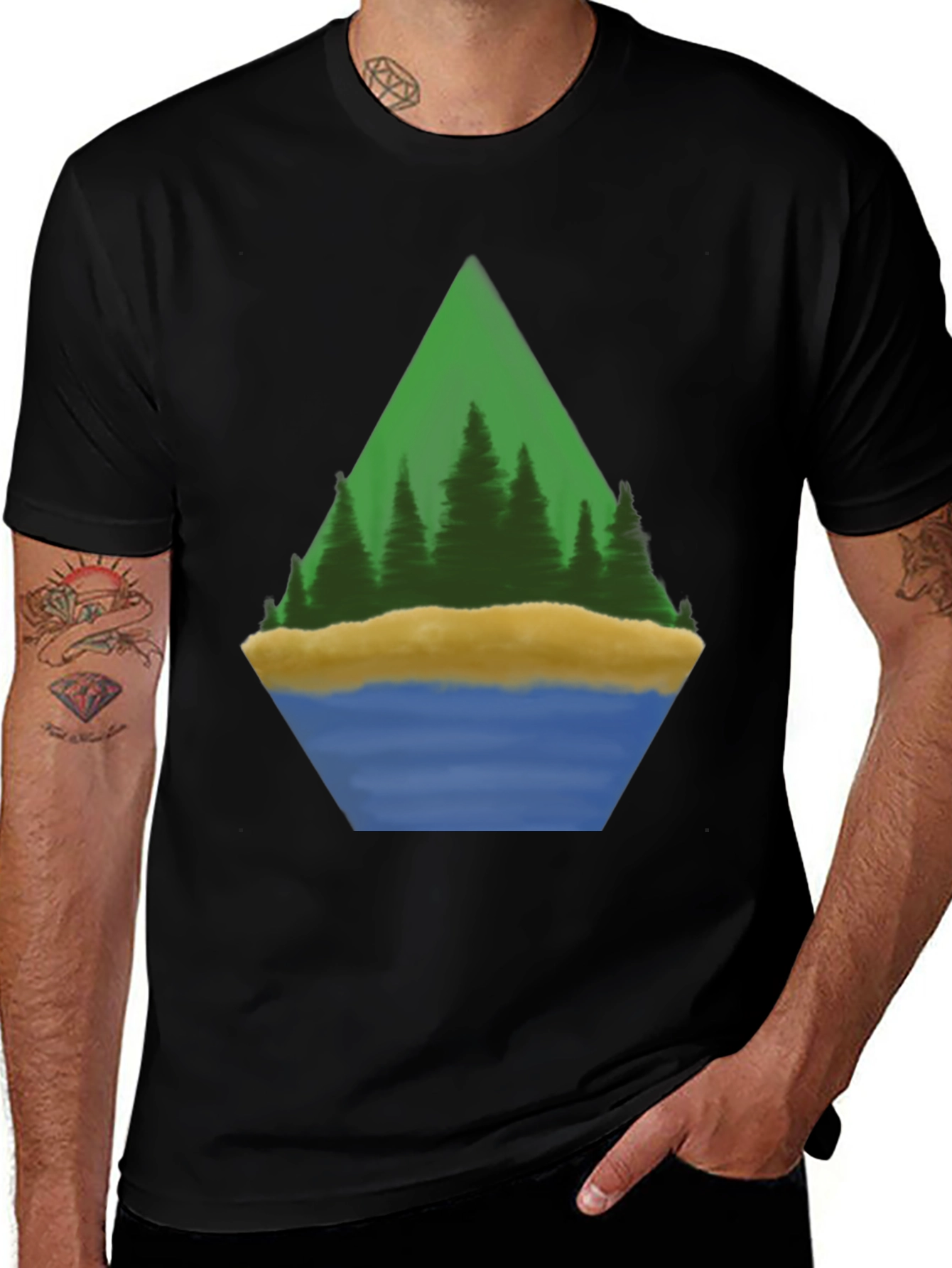 Nature Scene Graphic Tee - Black Cotton Blend