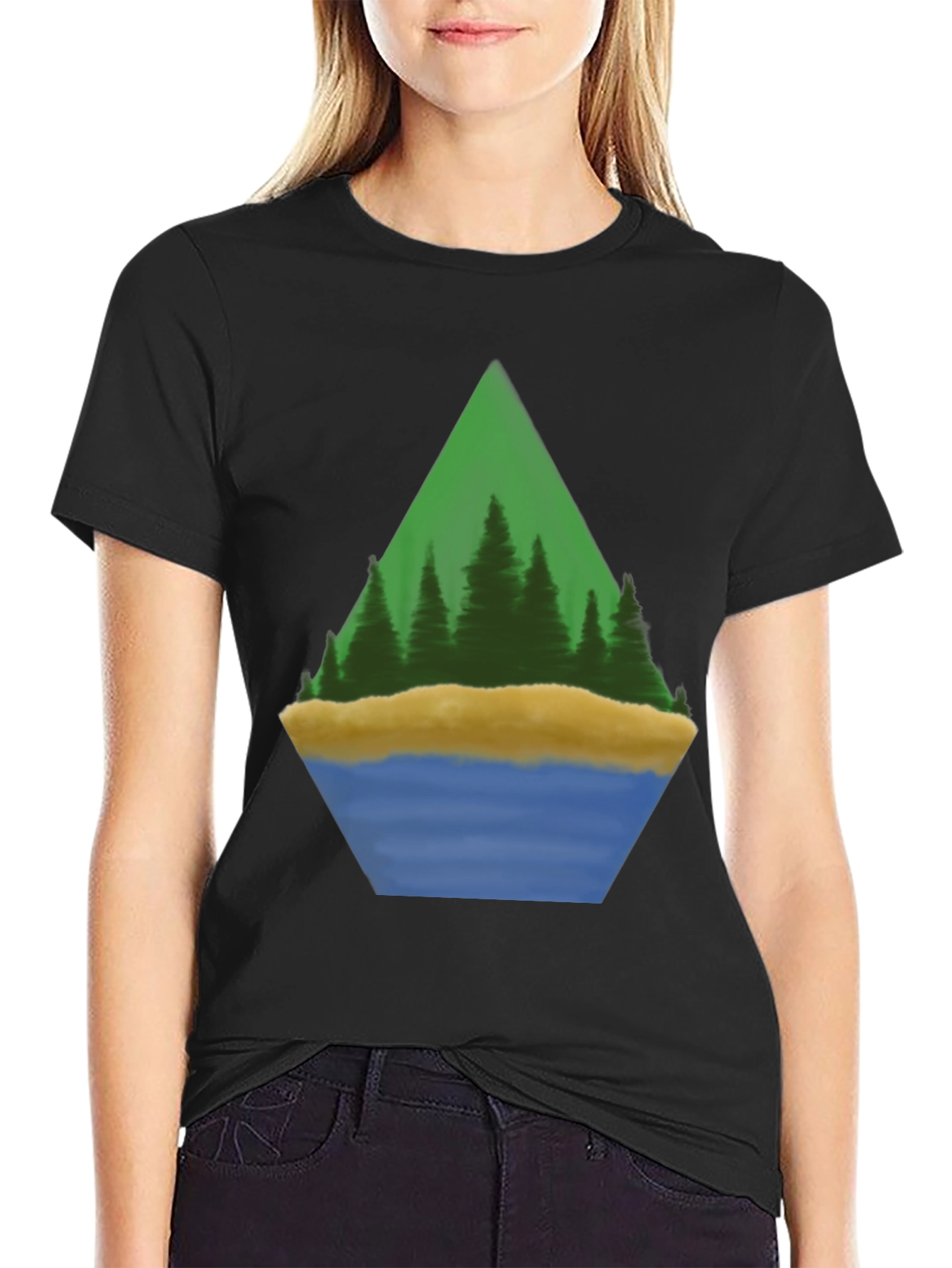 Nature Scene Graphic Tee - Black Cotton Blend