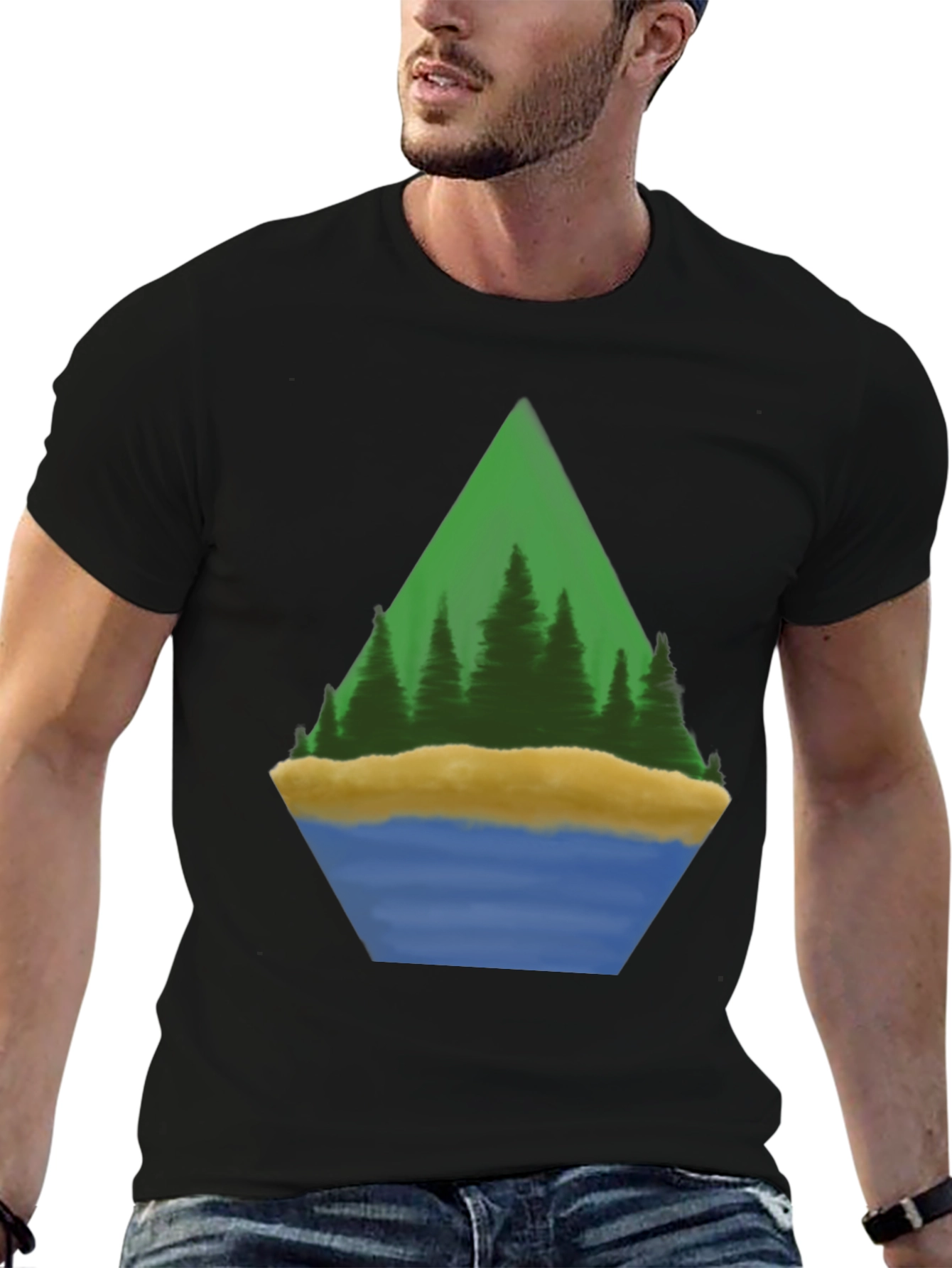 Nature Scene Graphic Tee - Black Cotton Blend
