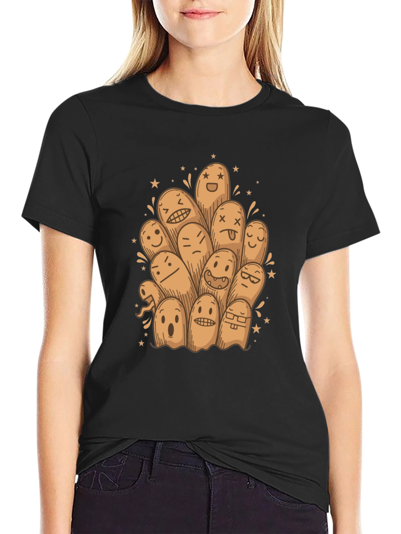 Funny Ghost Doodle Black T-Shirt