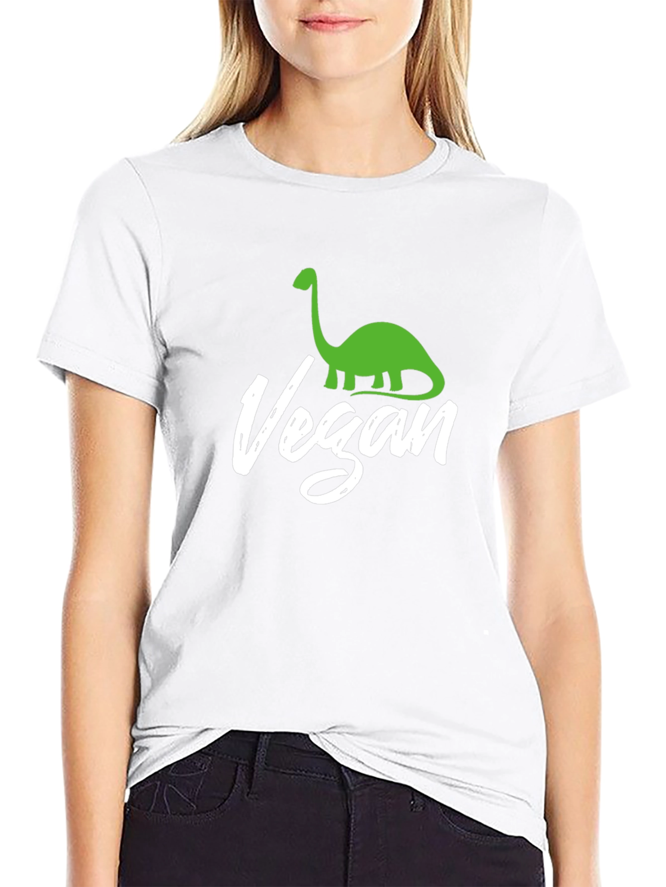 Vegan Dinosaur Graphic Tee - Black Cotton T-Shirt