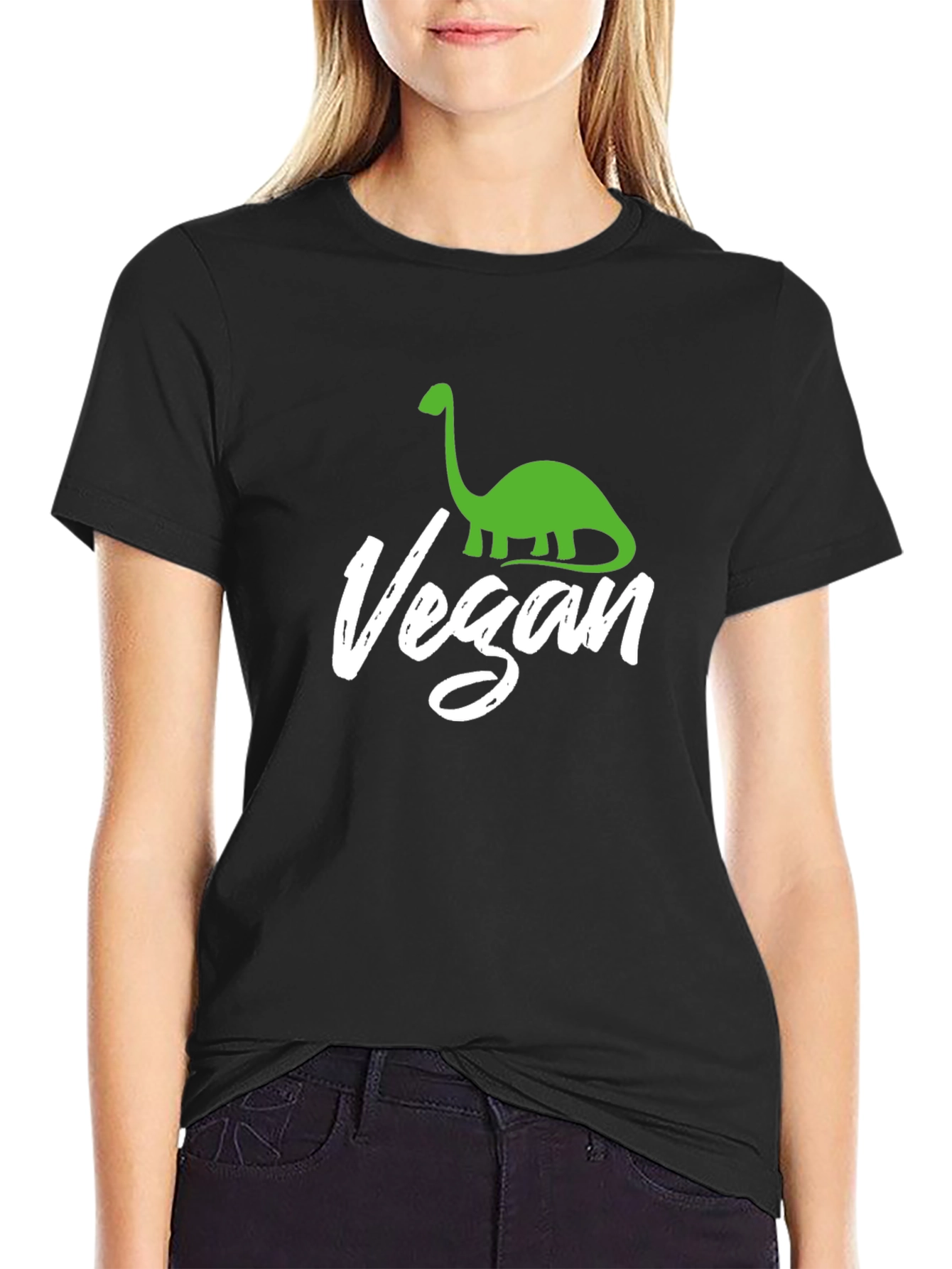 Vegan Dinosaur Graphic Tee - Black Cotton T-Shirt