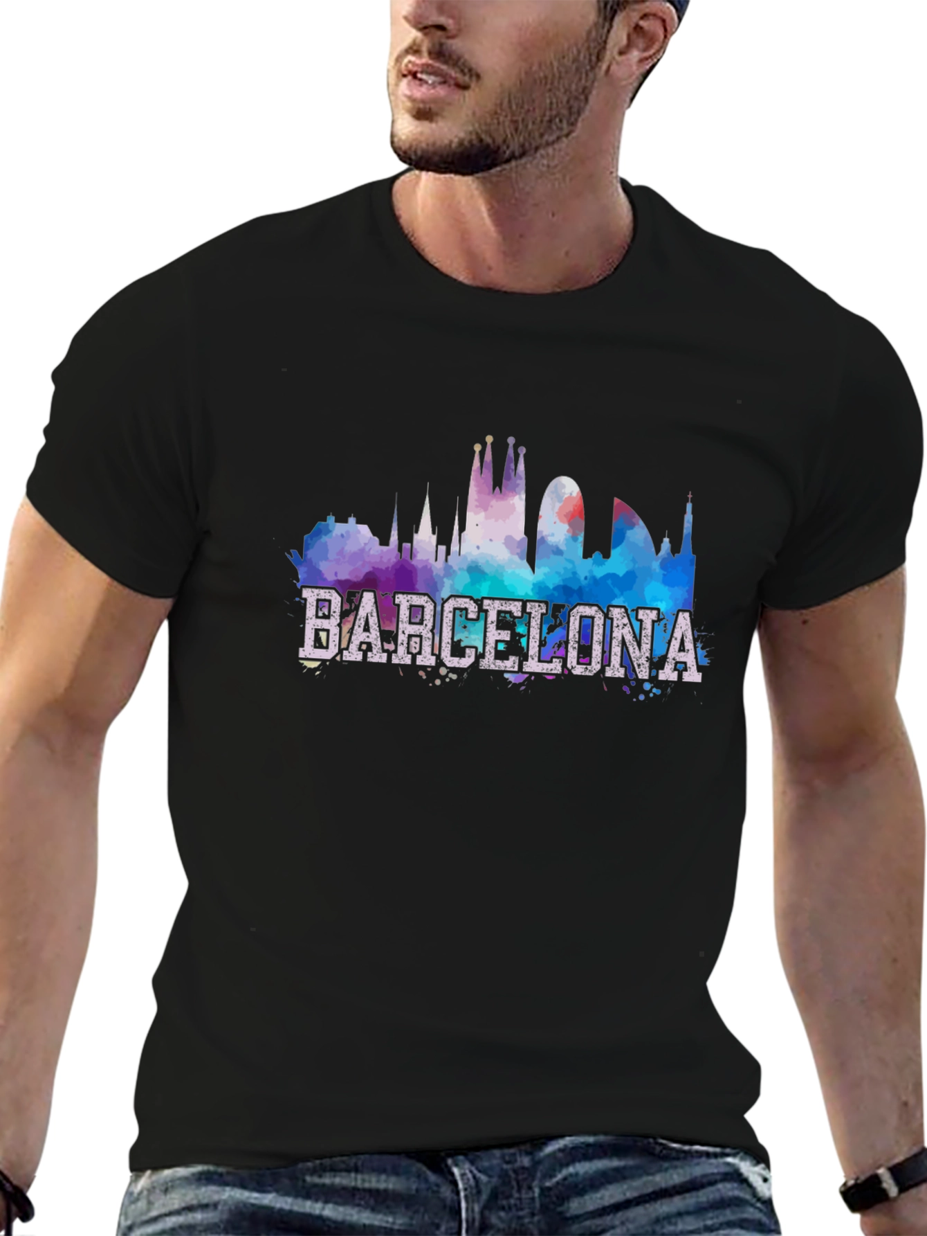 Barcelona Skyline Graphic Black T-Shirt