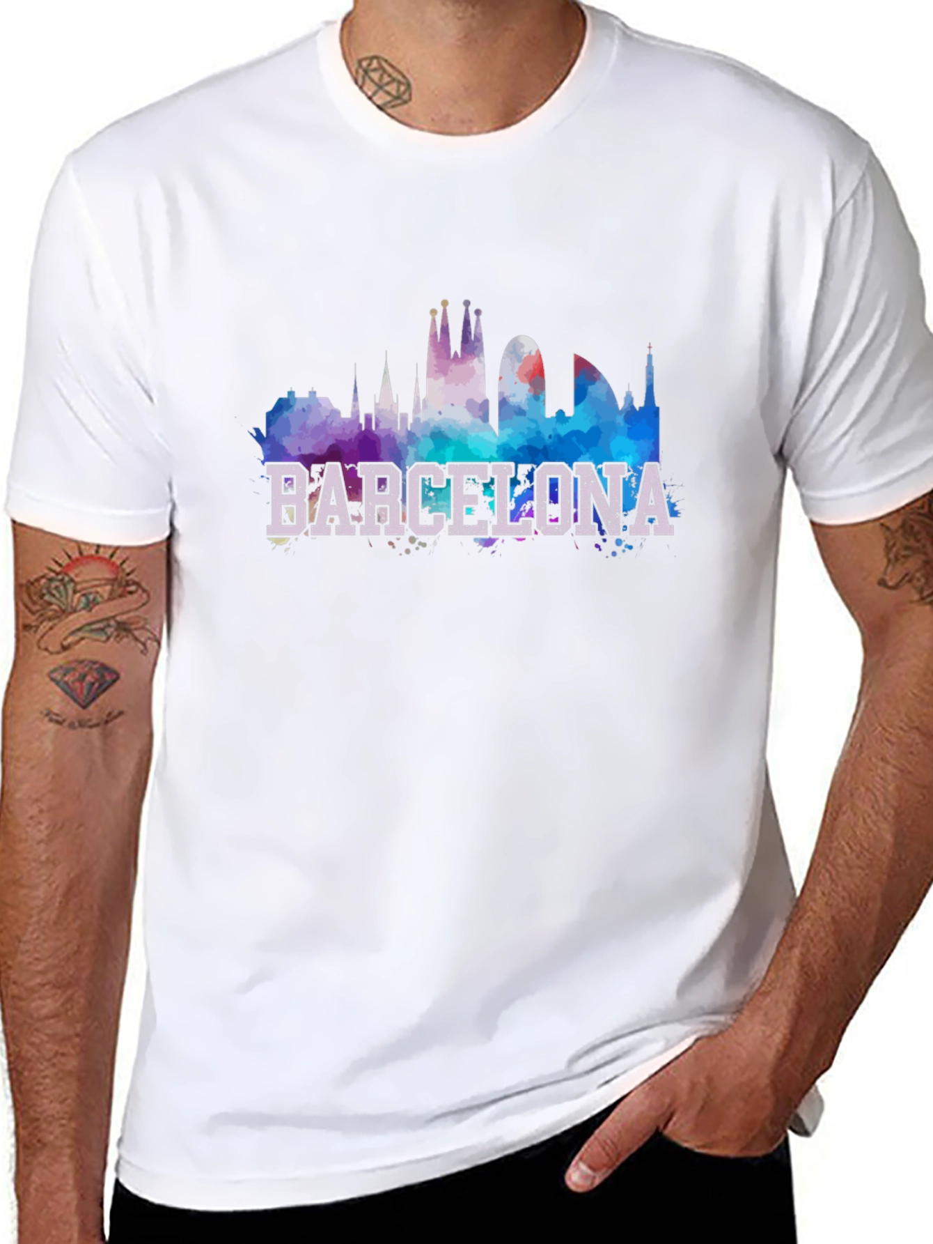 Barcelona Skyline Graphic Black T-Shirt
