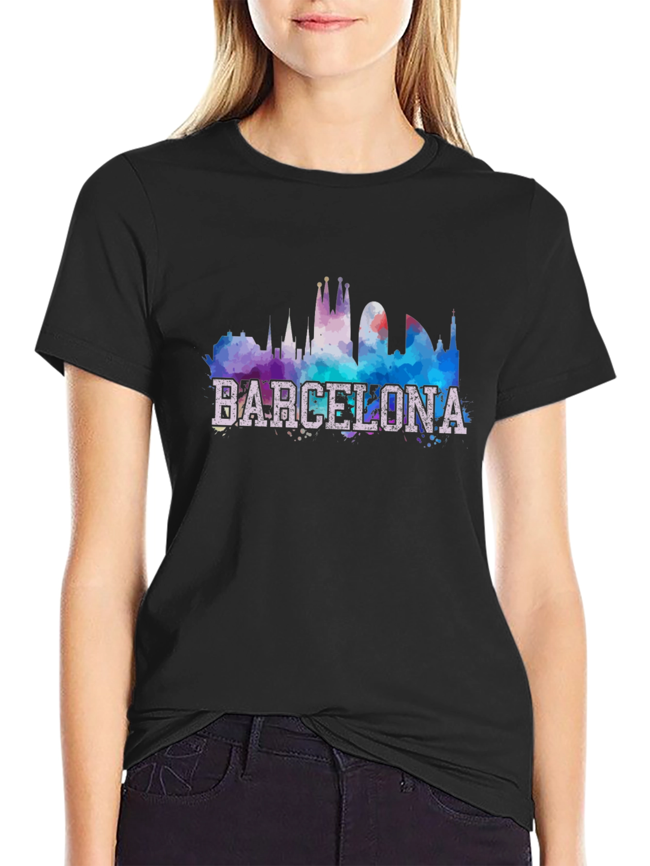 Barcelona Skyline Graphic Black T-Shirt