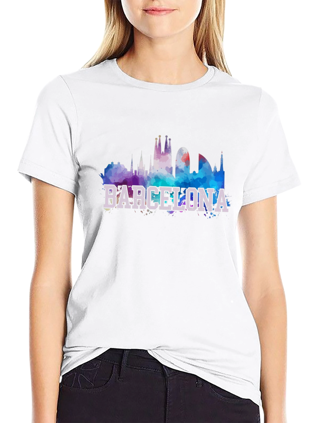 Barcelona Skyline Graphic Black T-Shirt