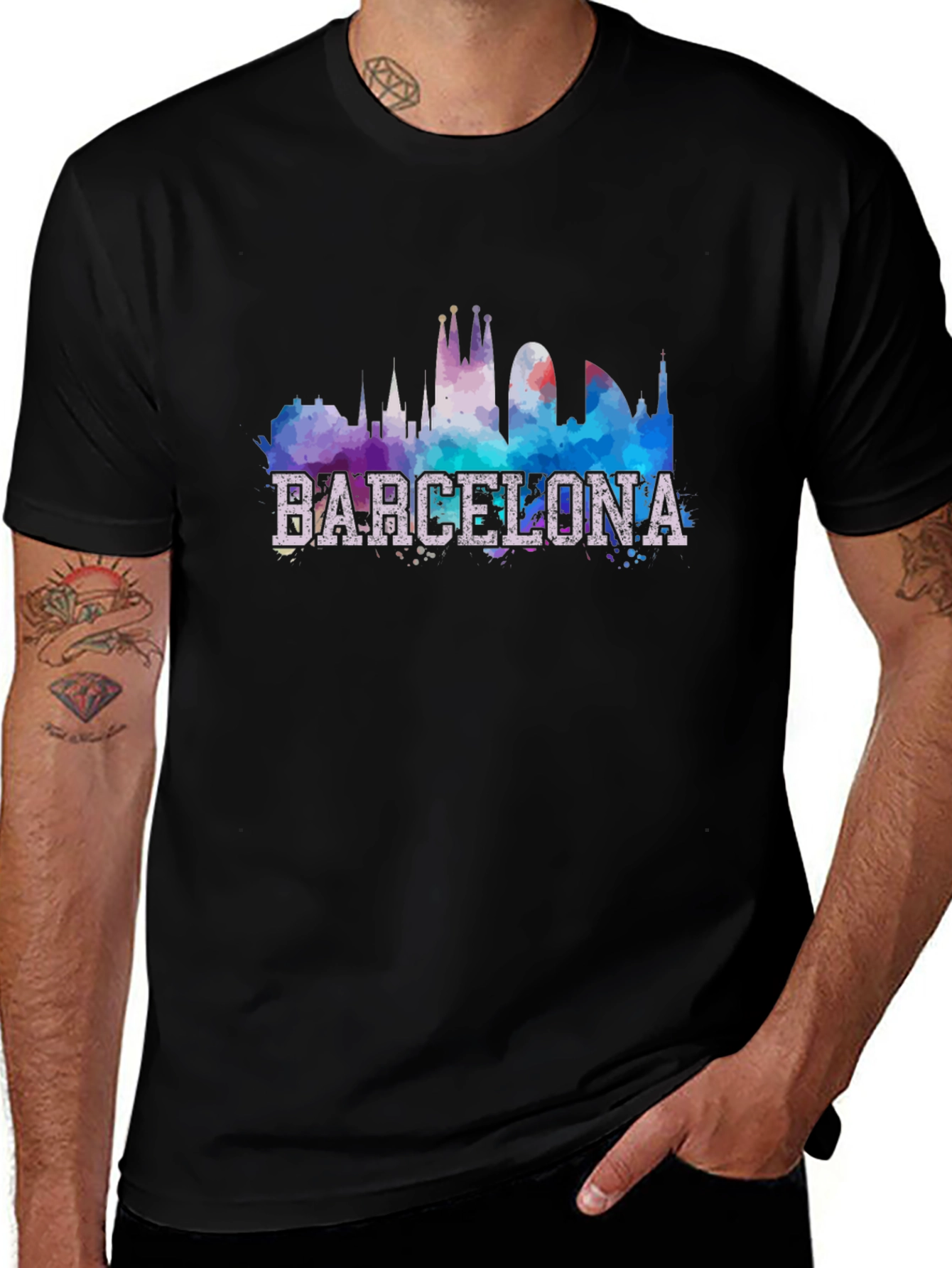 Barcelona Skyline Graphic Black T-Shirt