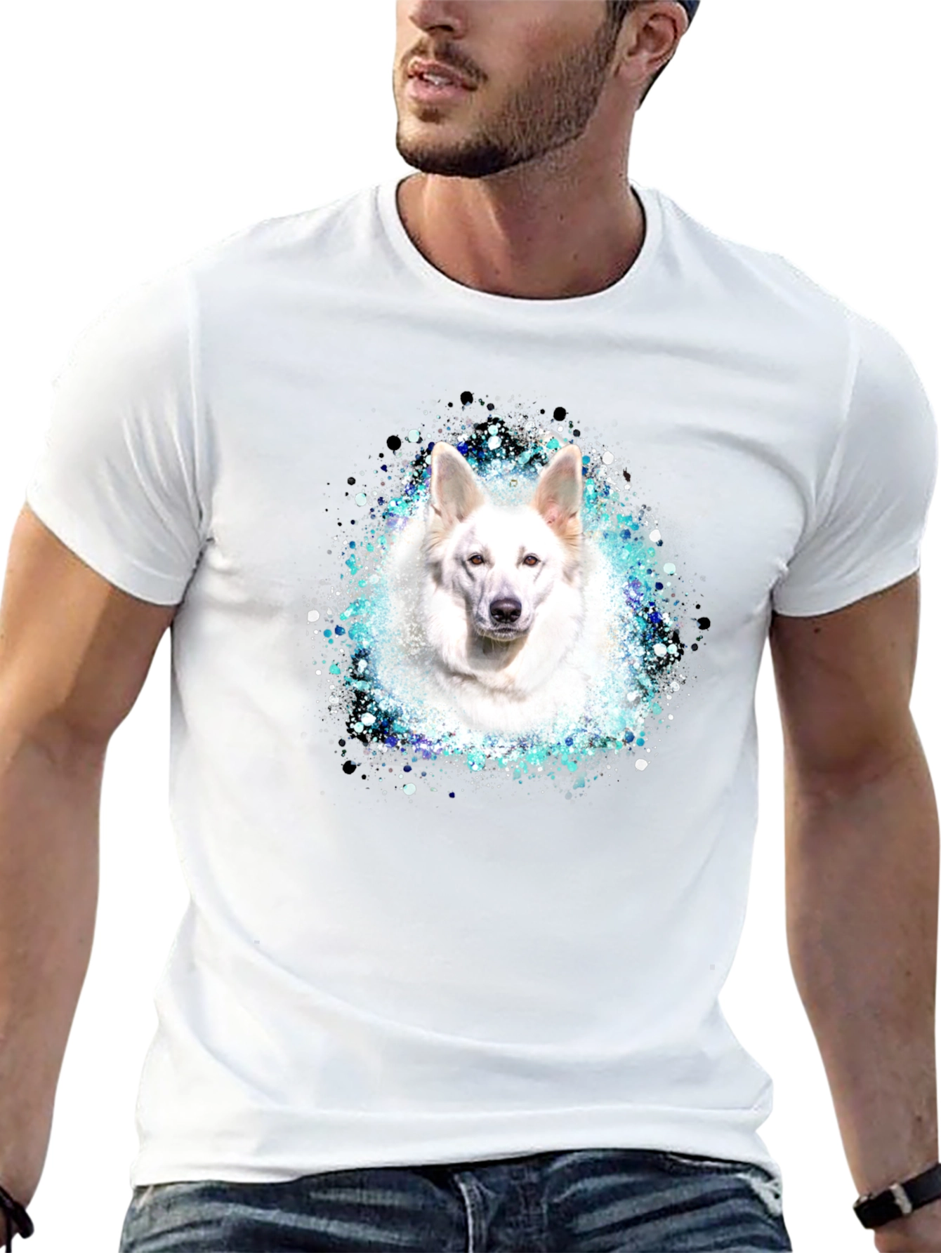 White Dog Graphic Tee - Stylish Unisex Black T-Shirt