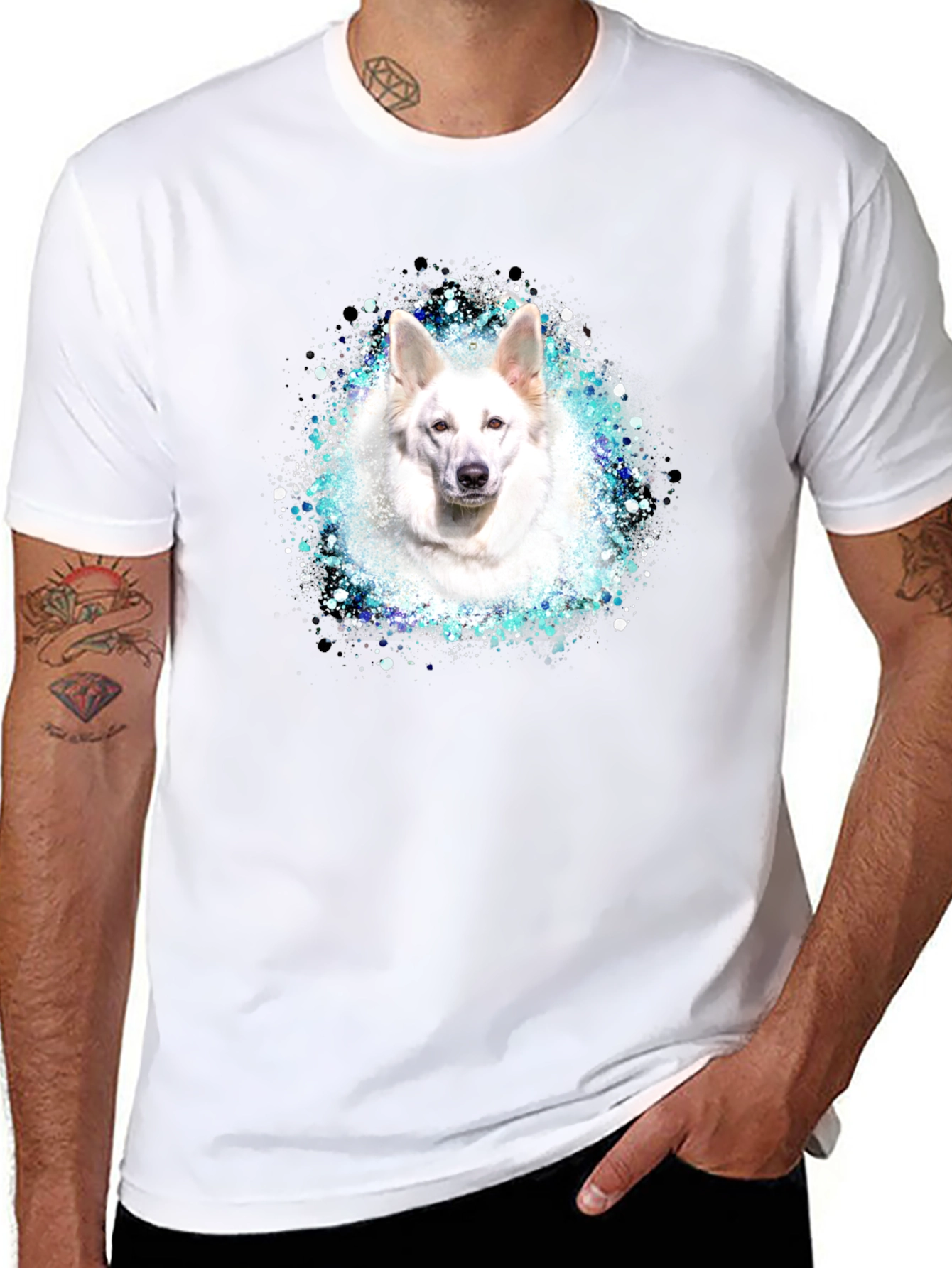 White Dog Graphic Tee - Stylish Unisex Black T-Shirt
