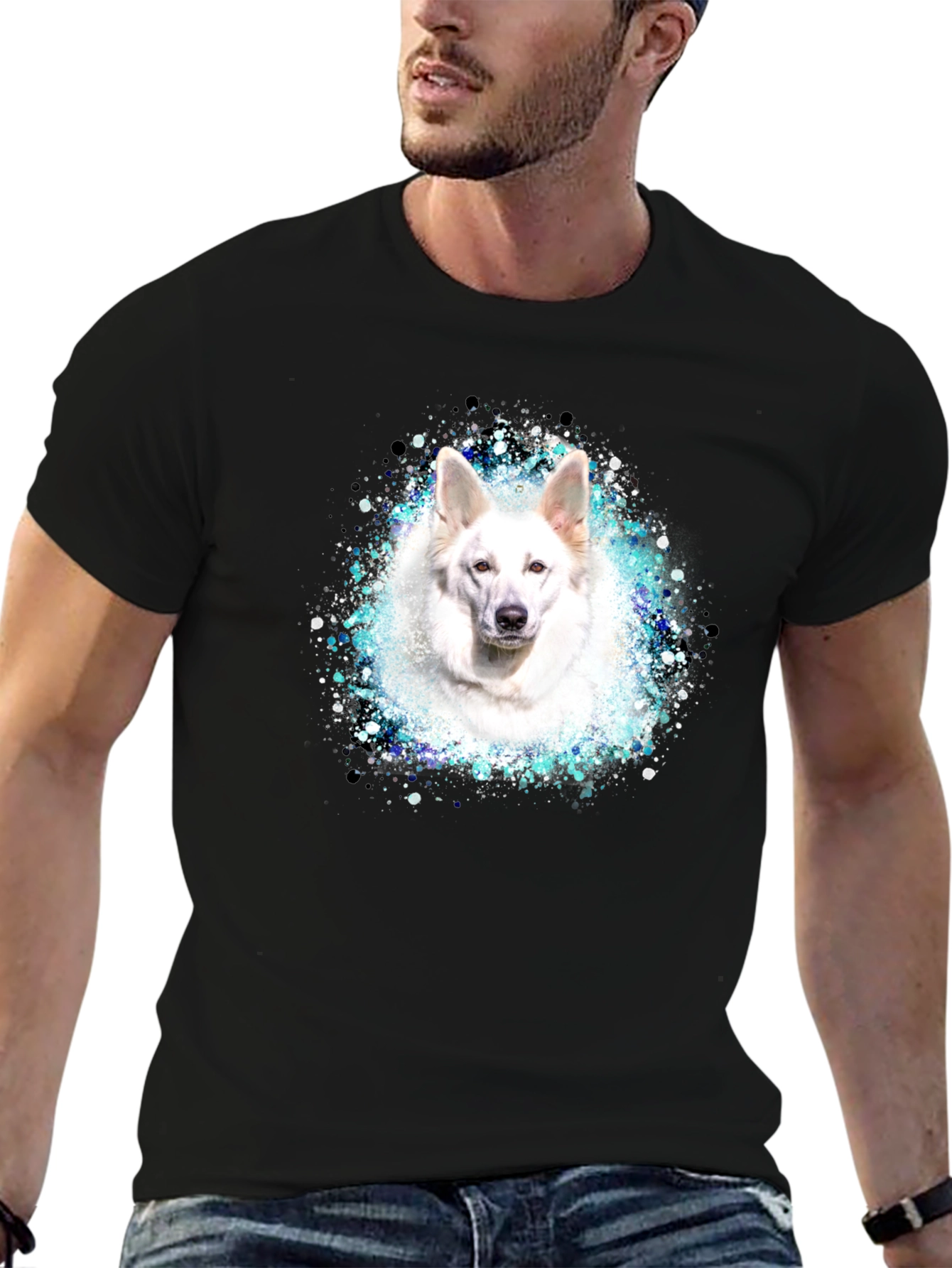 White Dog Graphic Tee - Stylish Unisex Black T-Shirt