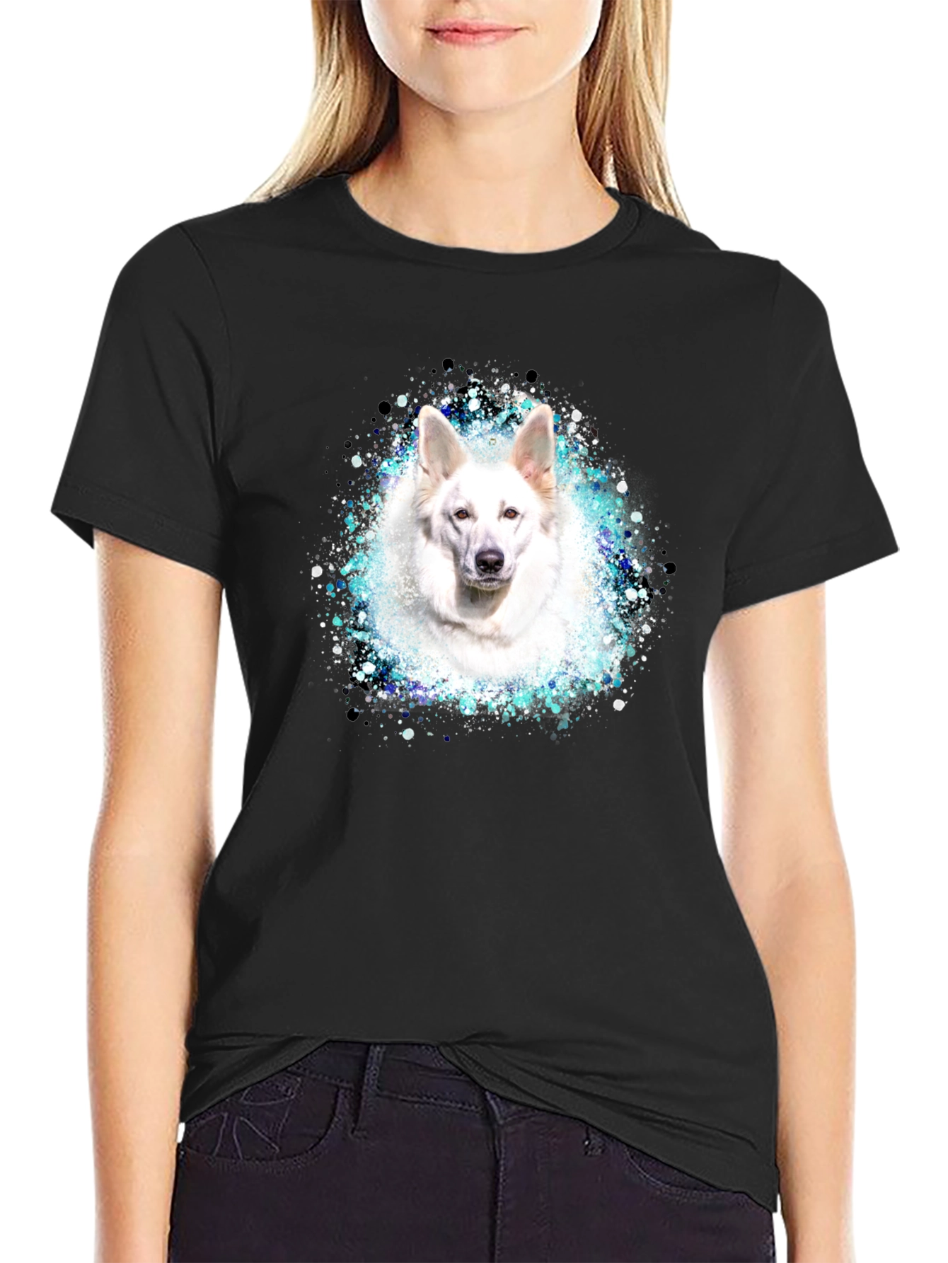 White Dog Graphic Tee - Stylish Unisex Black T-Shirt