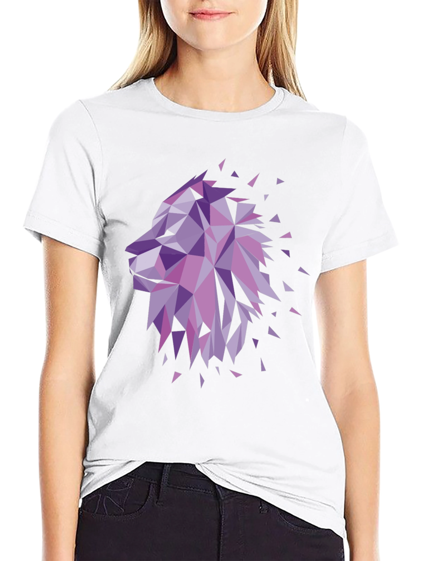 Geometric Lion Head Graphic Tee - Black