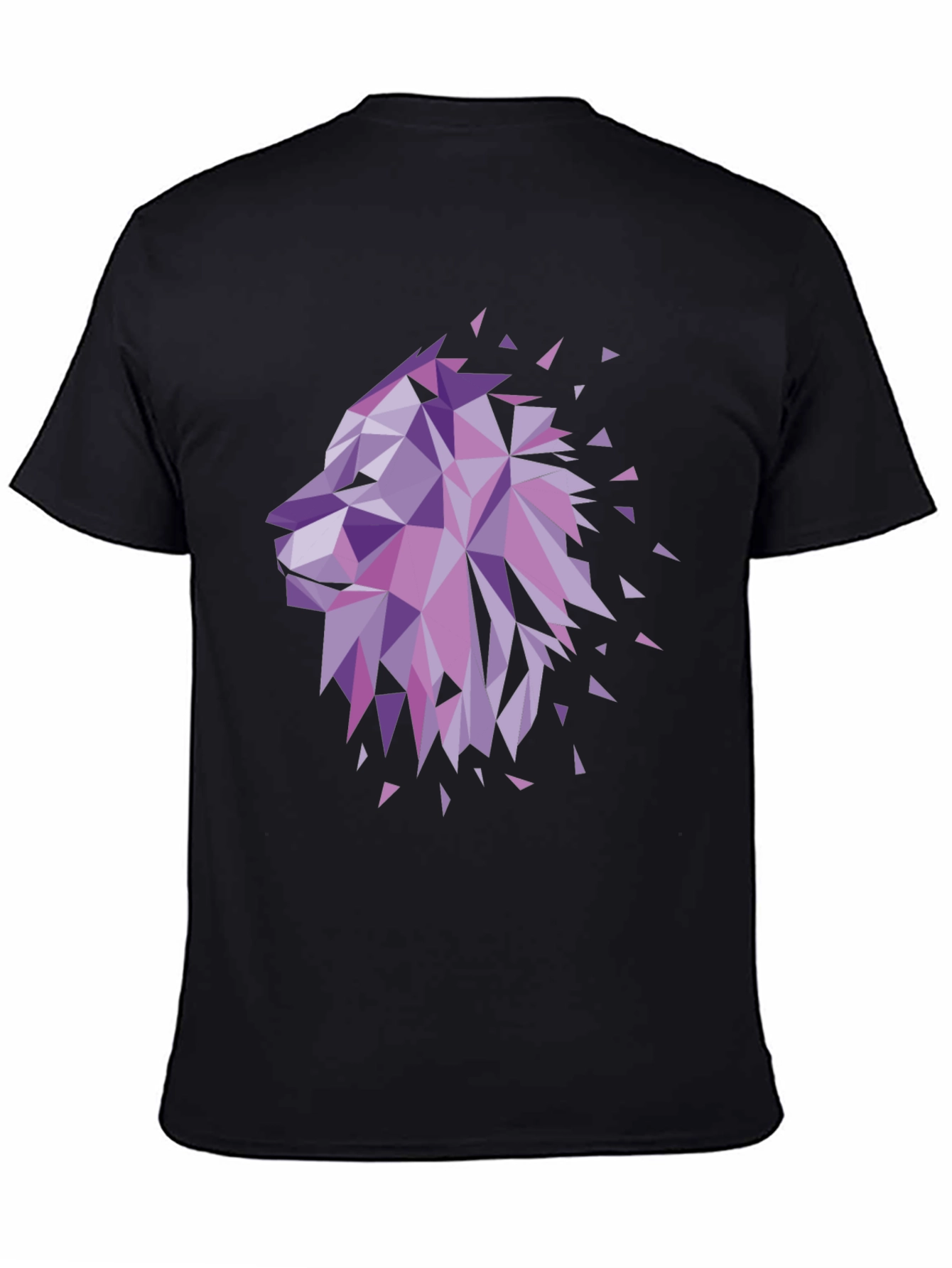 Geometric Lion Head Graphic Tee - Black