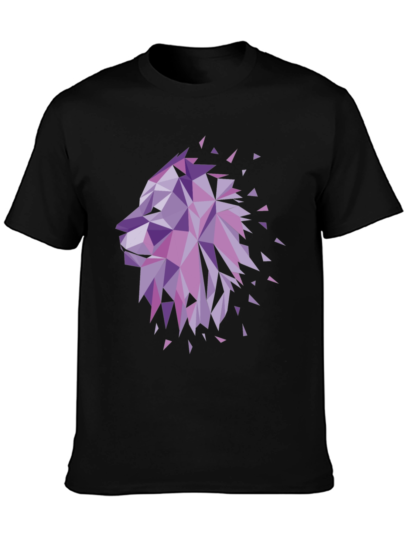 Geometric Lion Head Graphic Tee - Black
