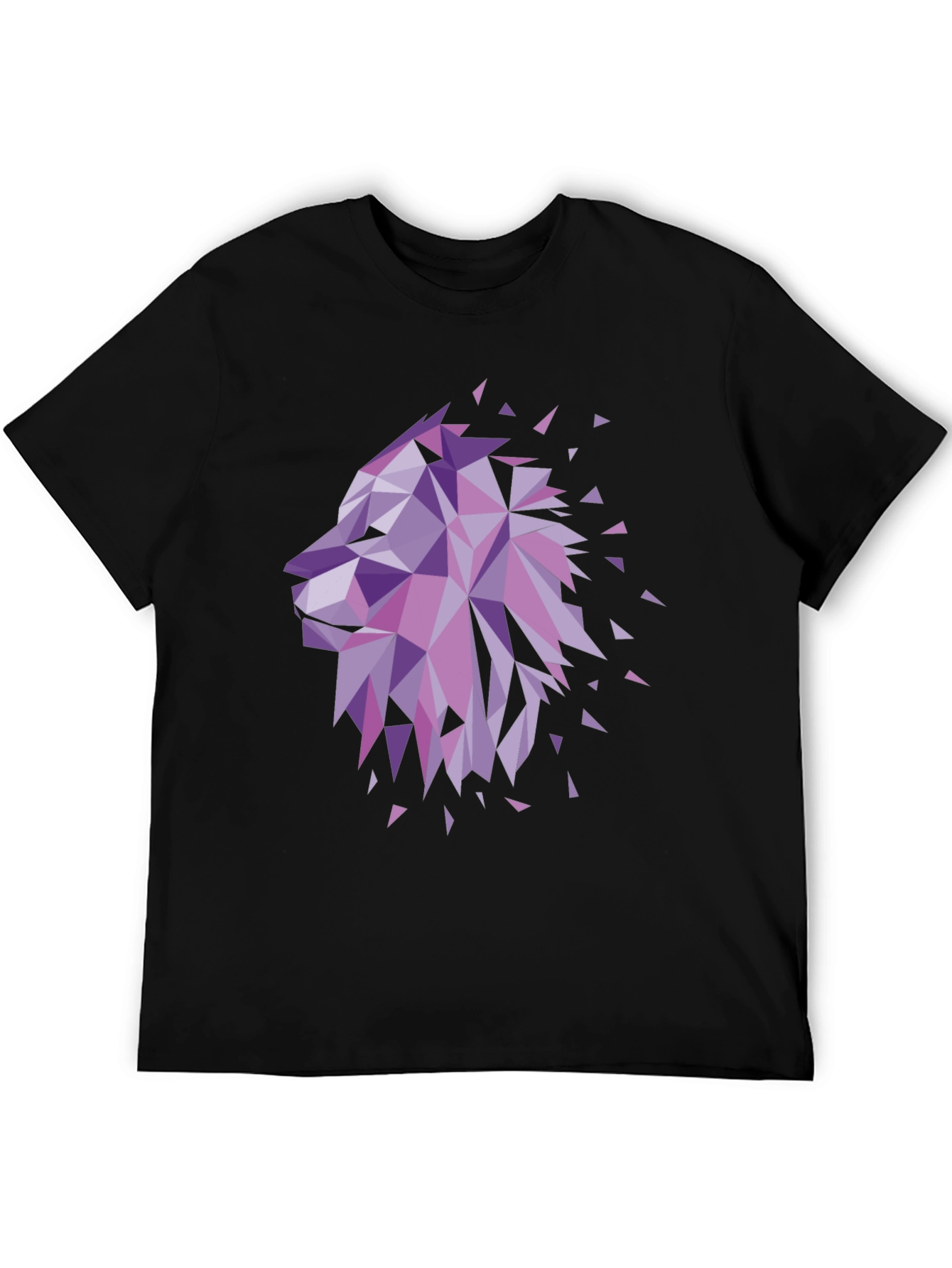 Geometric Lion Head Graphic Tee - Black