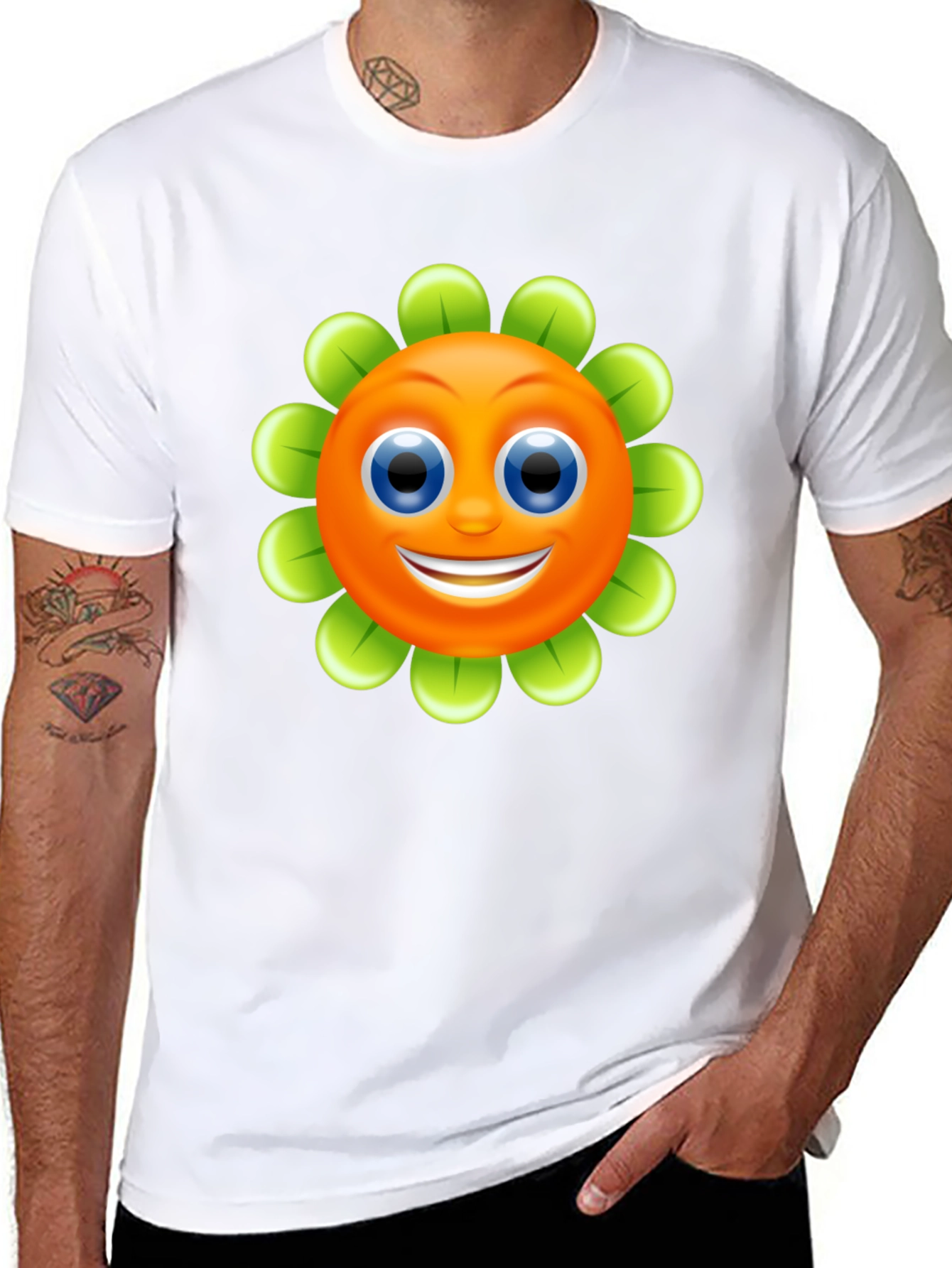 Smiling Flower Graphic Tee - Black Cotton Blend