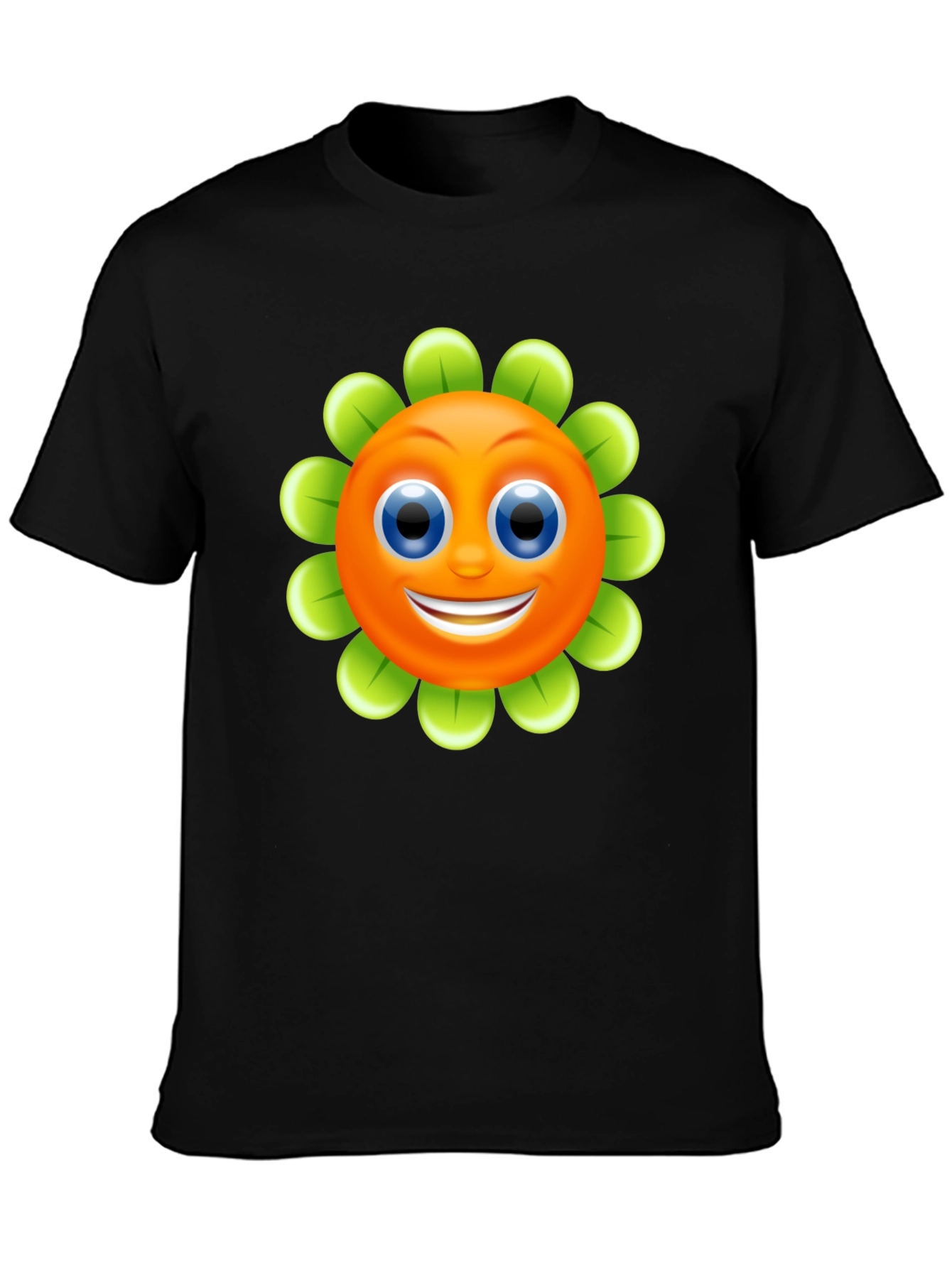 Smiling Flower Graphic Tee - Black Cotton Blend