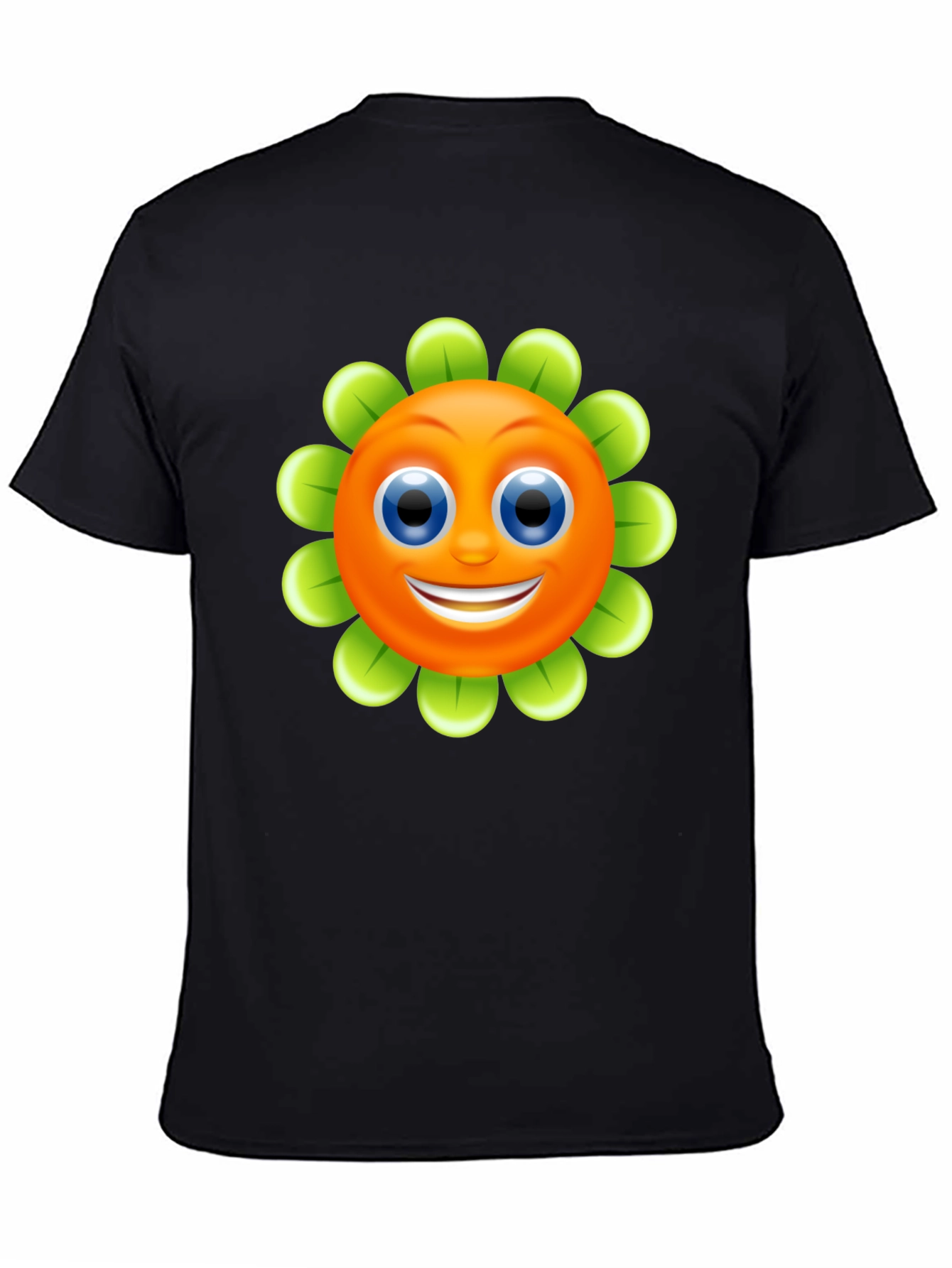 Smiling Flower Graphic Tee - Black Cotton Blend