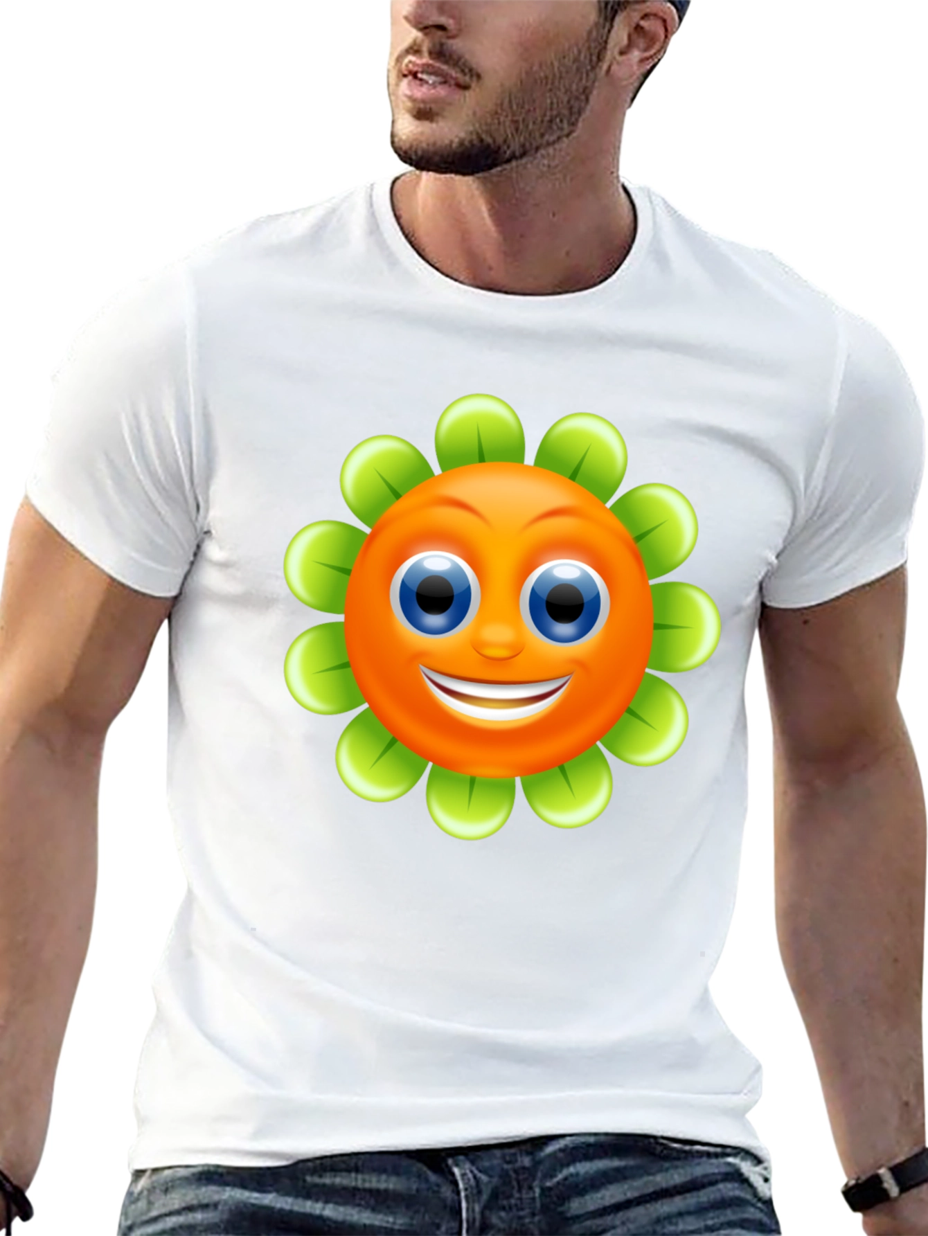 Smiling Flower Graphic Tee - Black Cotton Blend