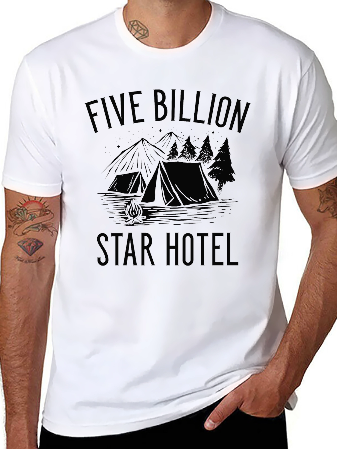 Five Billion Star Hotel Black Camping T-Shirt
