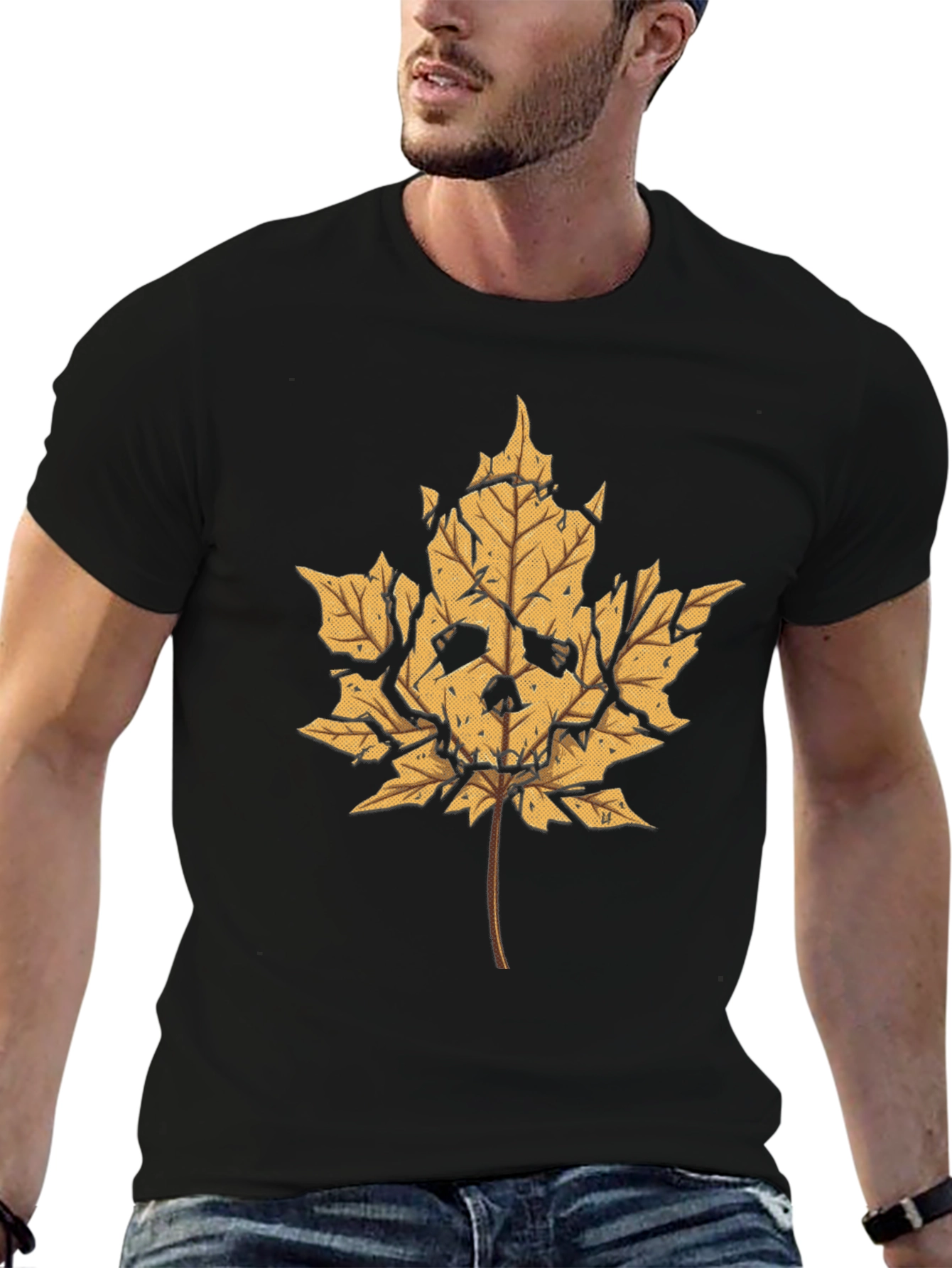 Skull Leaf Graphic Tee - Mens Black T-Shirt