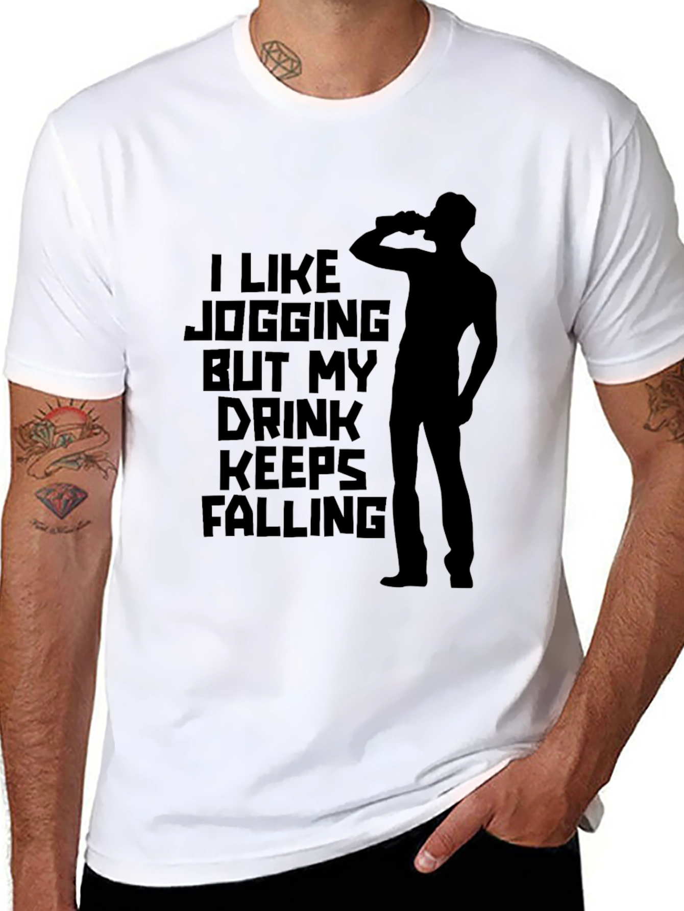 Funny Jogging Drink Mens Black Graphic T-Shirt
