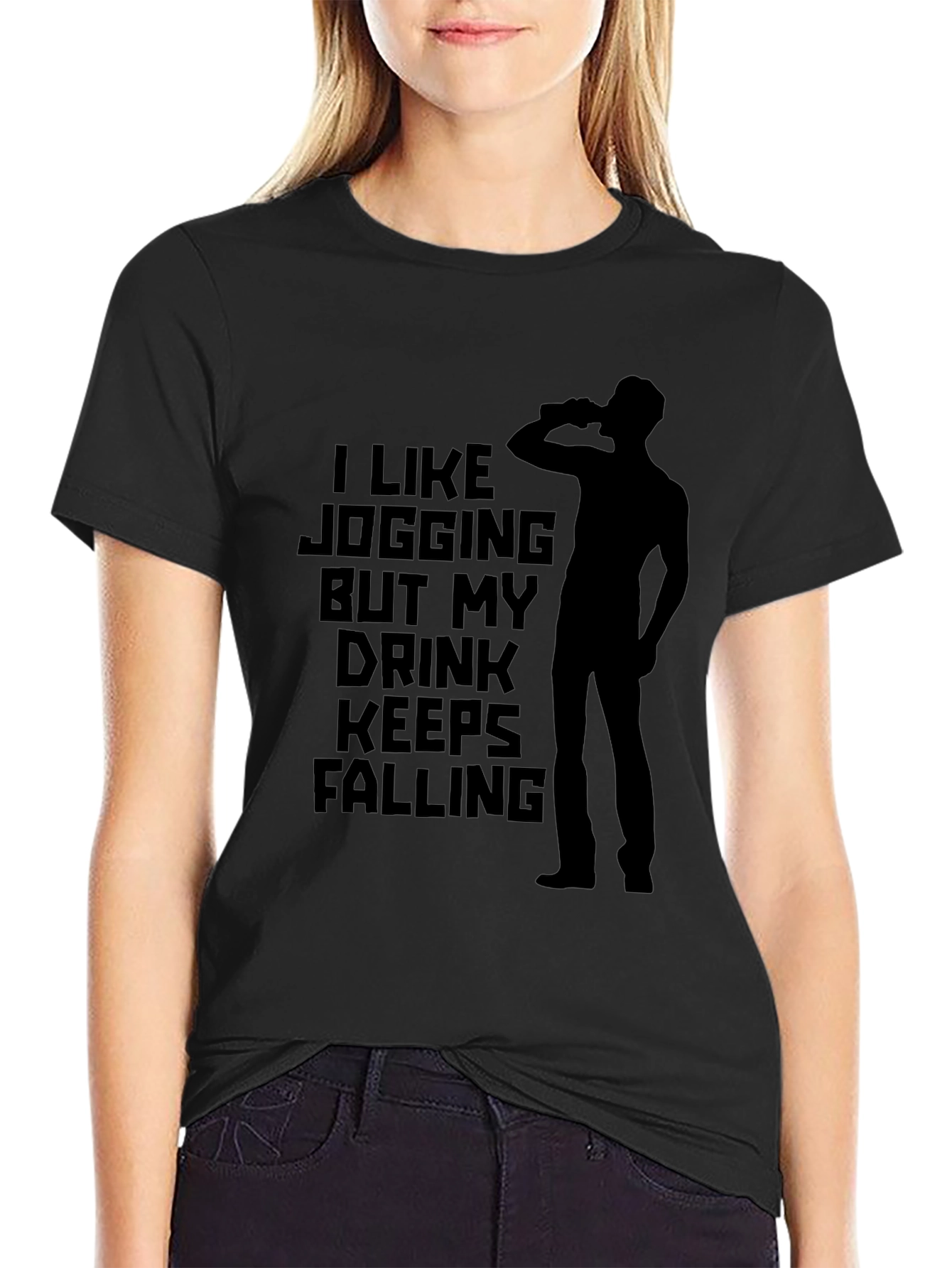 Funny Jogging Drink Mens Black Graphic T-Shirt