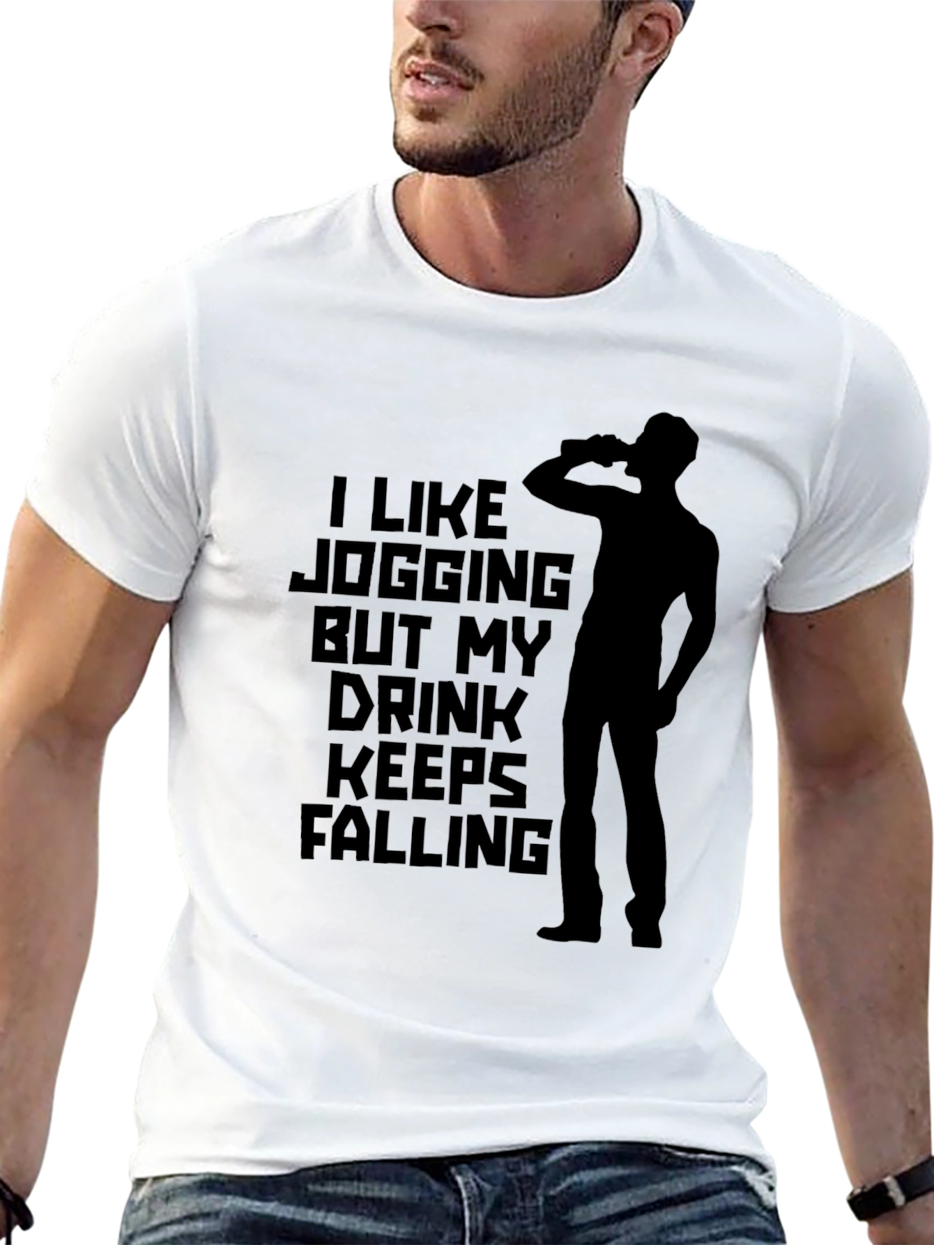 Funny Jogging Drink Mens Black Graphic T-Shirt