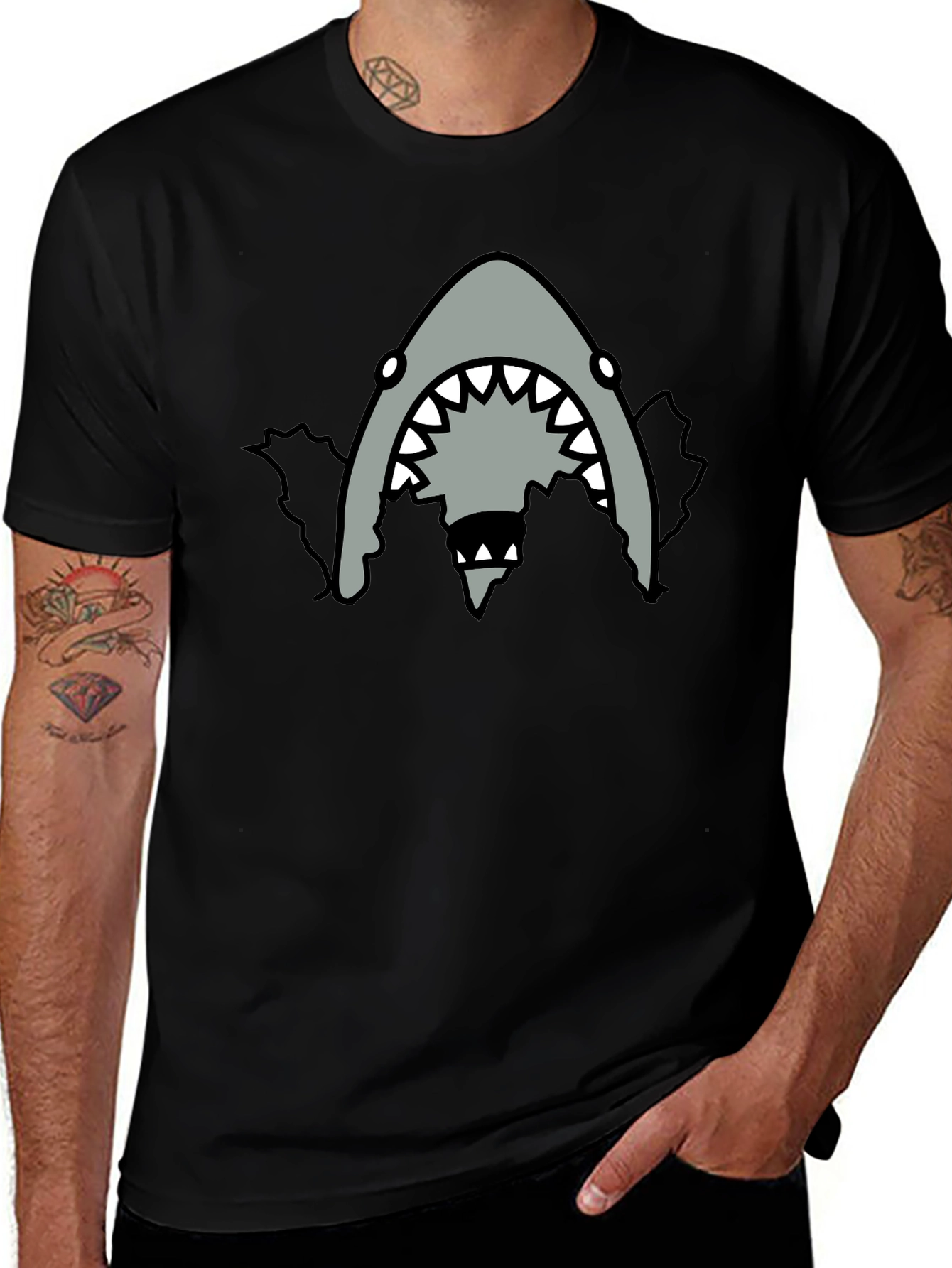 Mens Black Shark Graphic T-Shirt