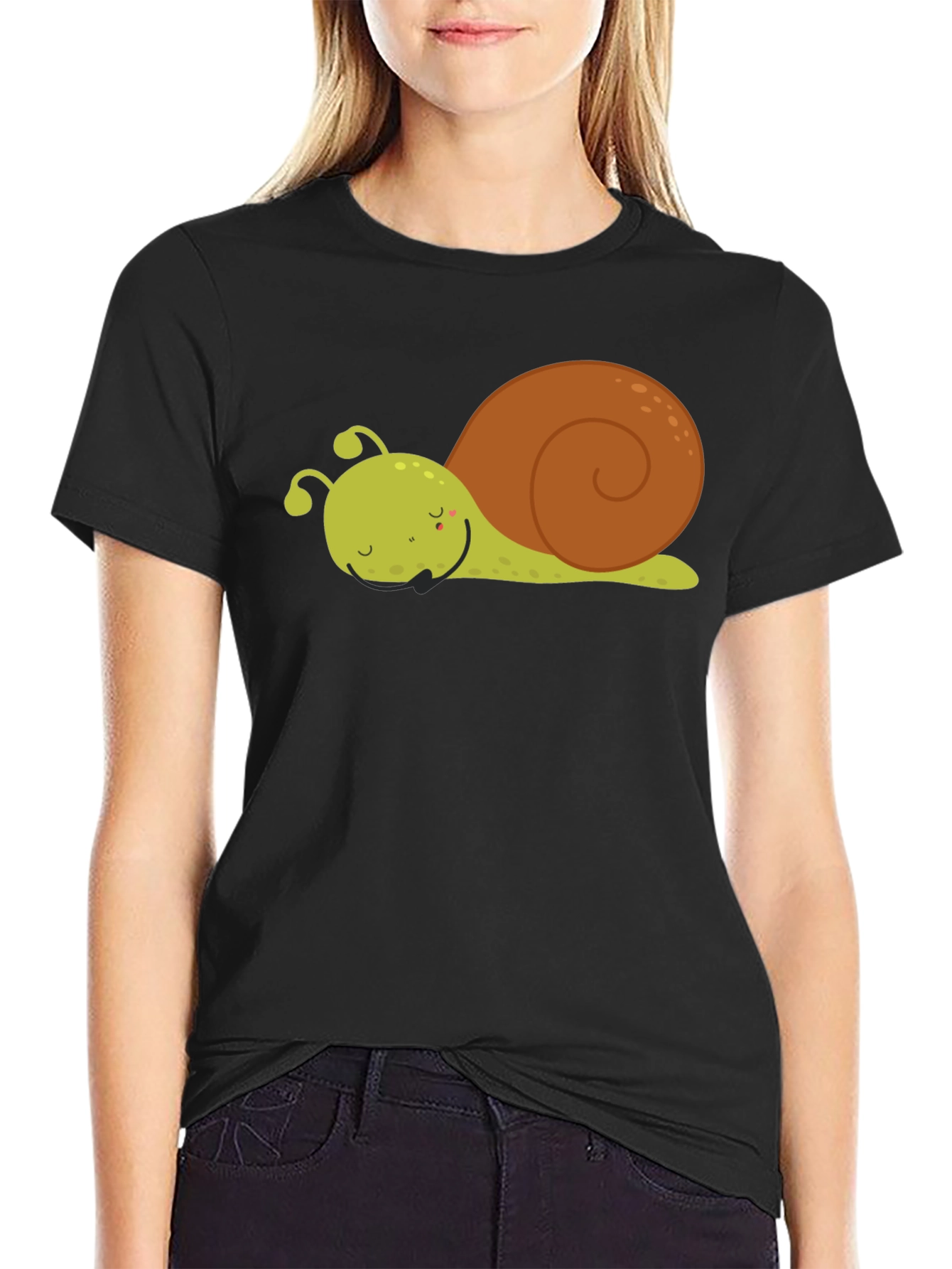 Cute Cartoon Snail Graphic Tee - Unisex Black T-Shirt