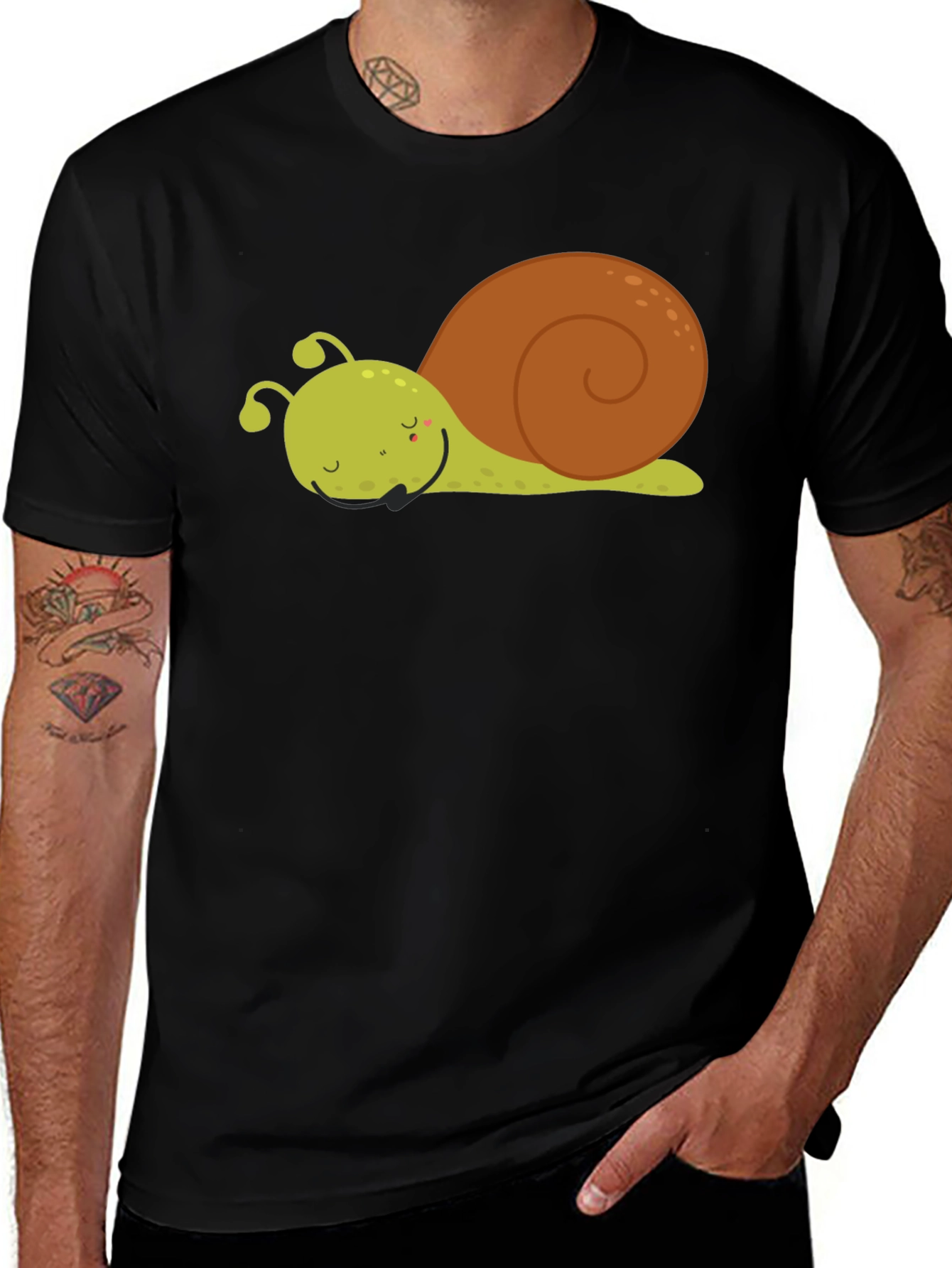 Cute Cartoon Snail Graphic Tee - Unisex Black T-Shirt