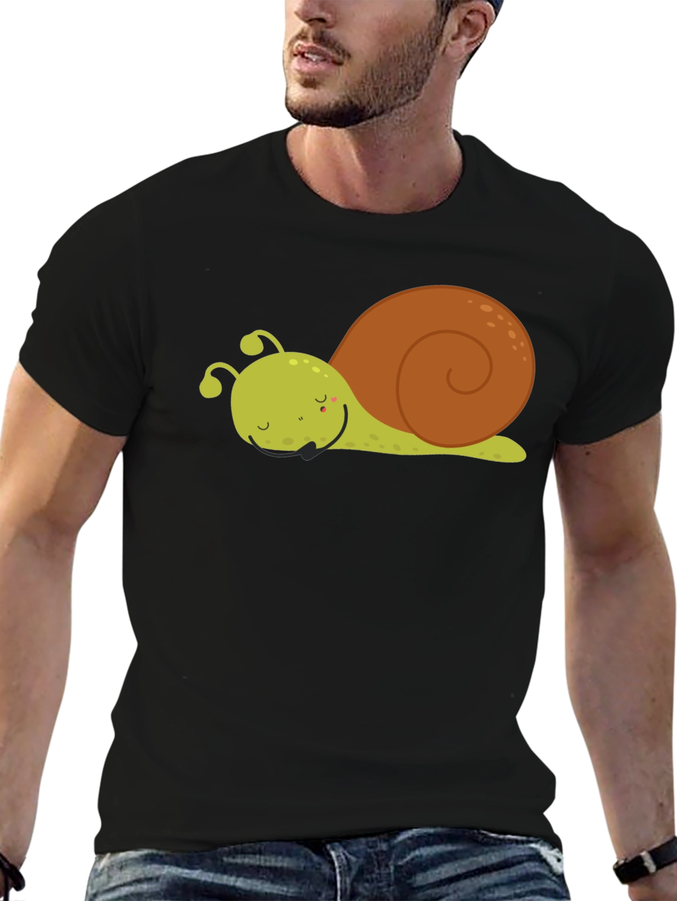 Cute Cartoon Snail Graphic Tee - Unisex Black T-Shirt
