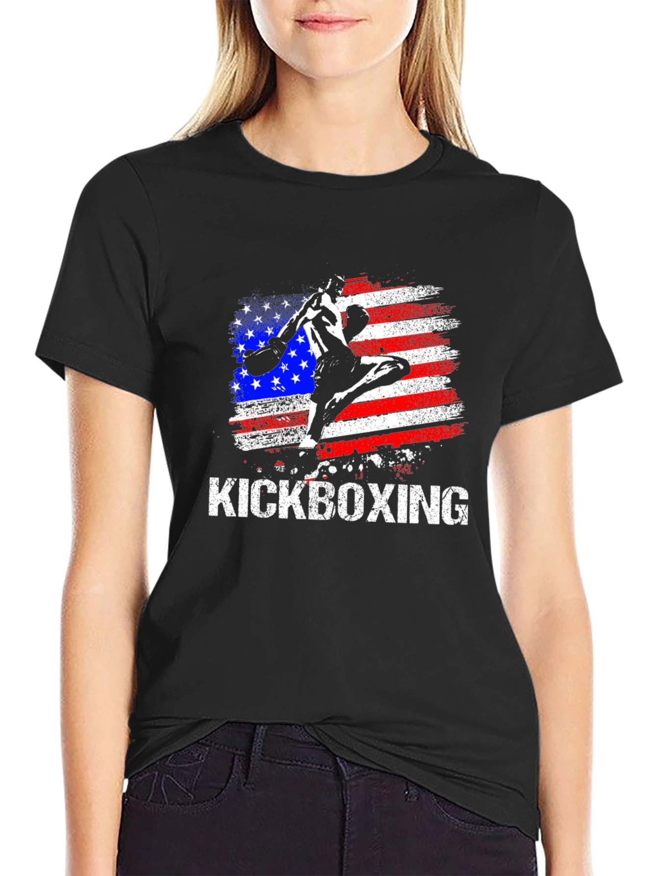 Kickboxing USA Flag Graphic Black T-Shirt
