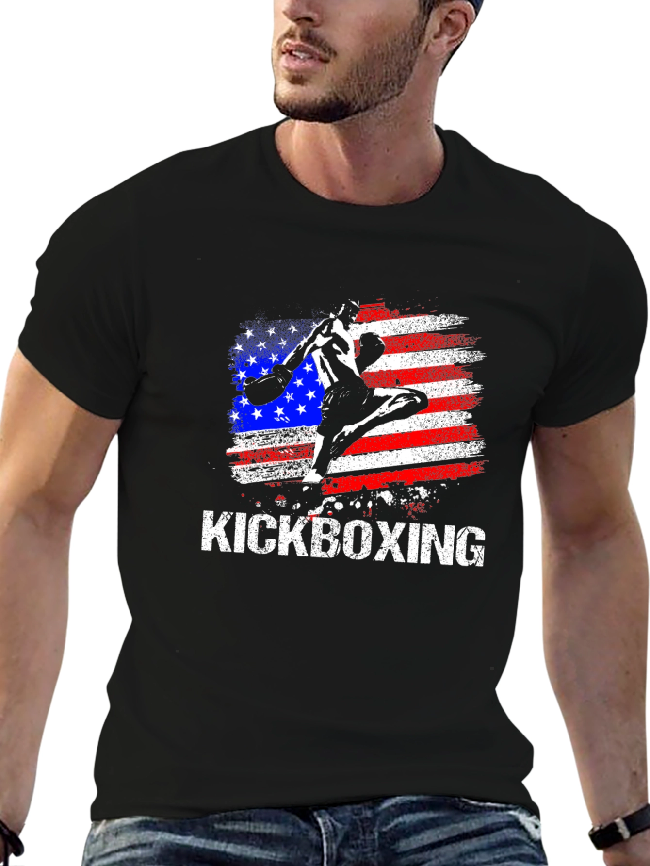 Kickboxing USA Flag Graphic Black T-Shirt