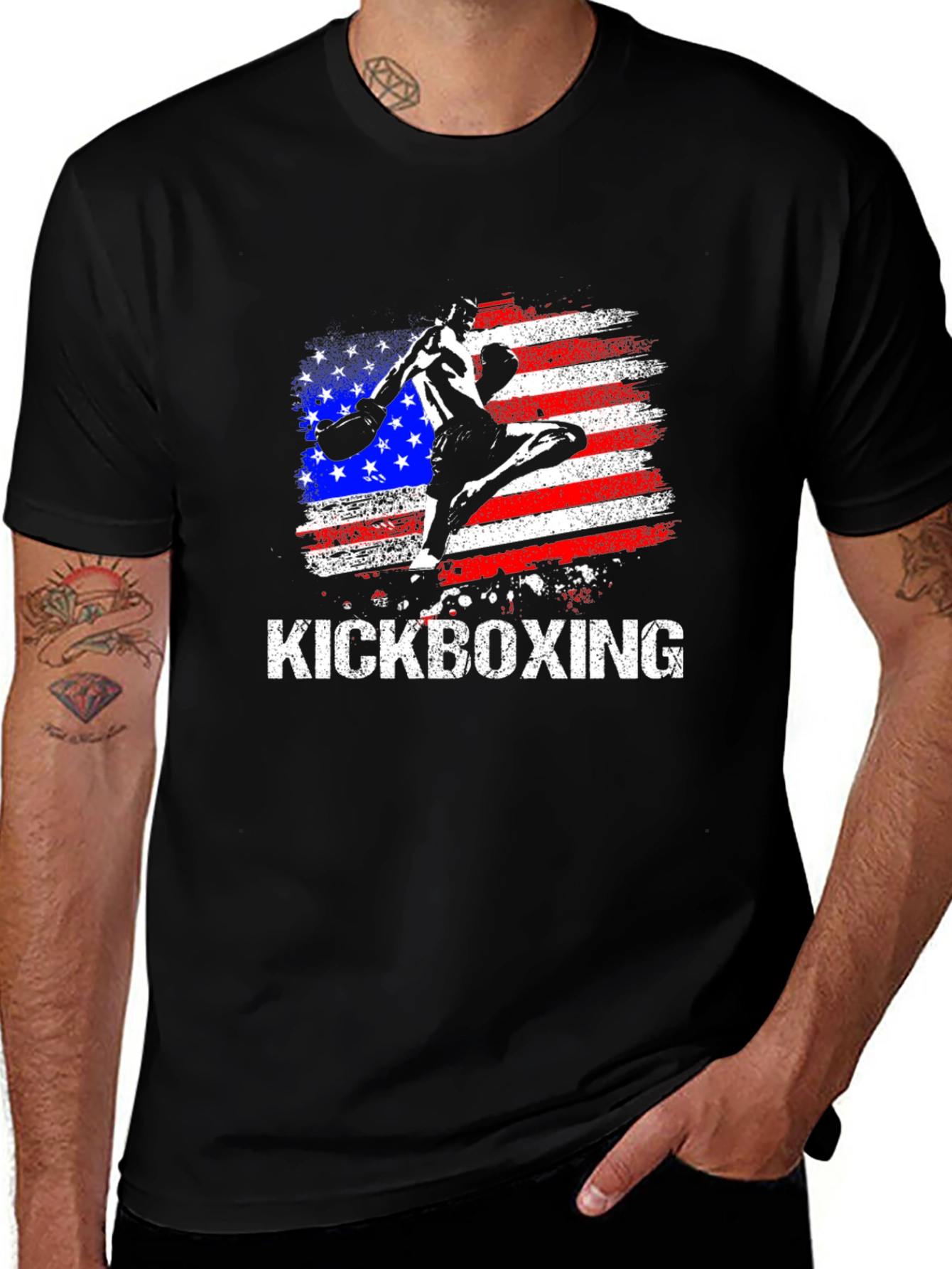 Kickboxing USA Flag Graphic Black T-Shirt