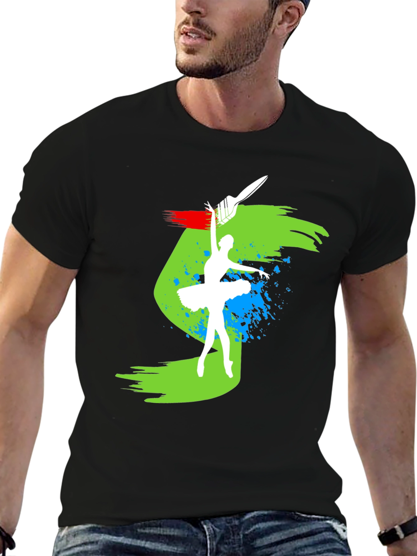 Ballerina Paint Stroke Graphic Black T-Shirt